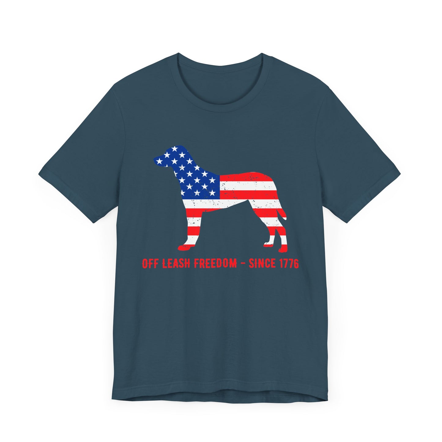 Patriotic Dog Lover Tee | Off Leash Freedom T-shirt, Dog Graphic Shirt, Fourth of July Gift, Casual Wear, Pet Lover Apparel - 13790