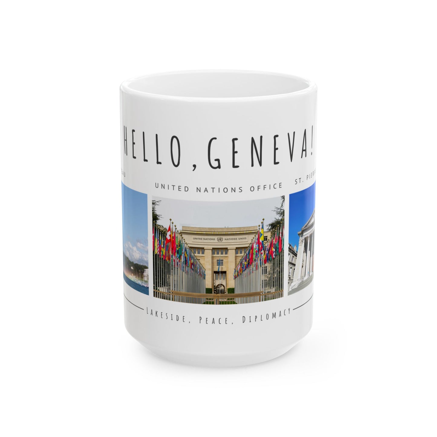 Hello, Geneva! Ceramic Coffee Mug - 11oz & 15oz - Travel Souvenir Gift - 12168