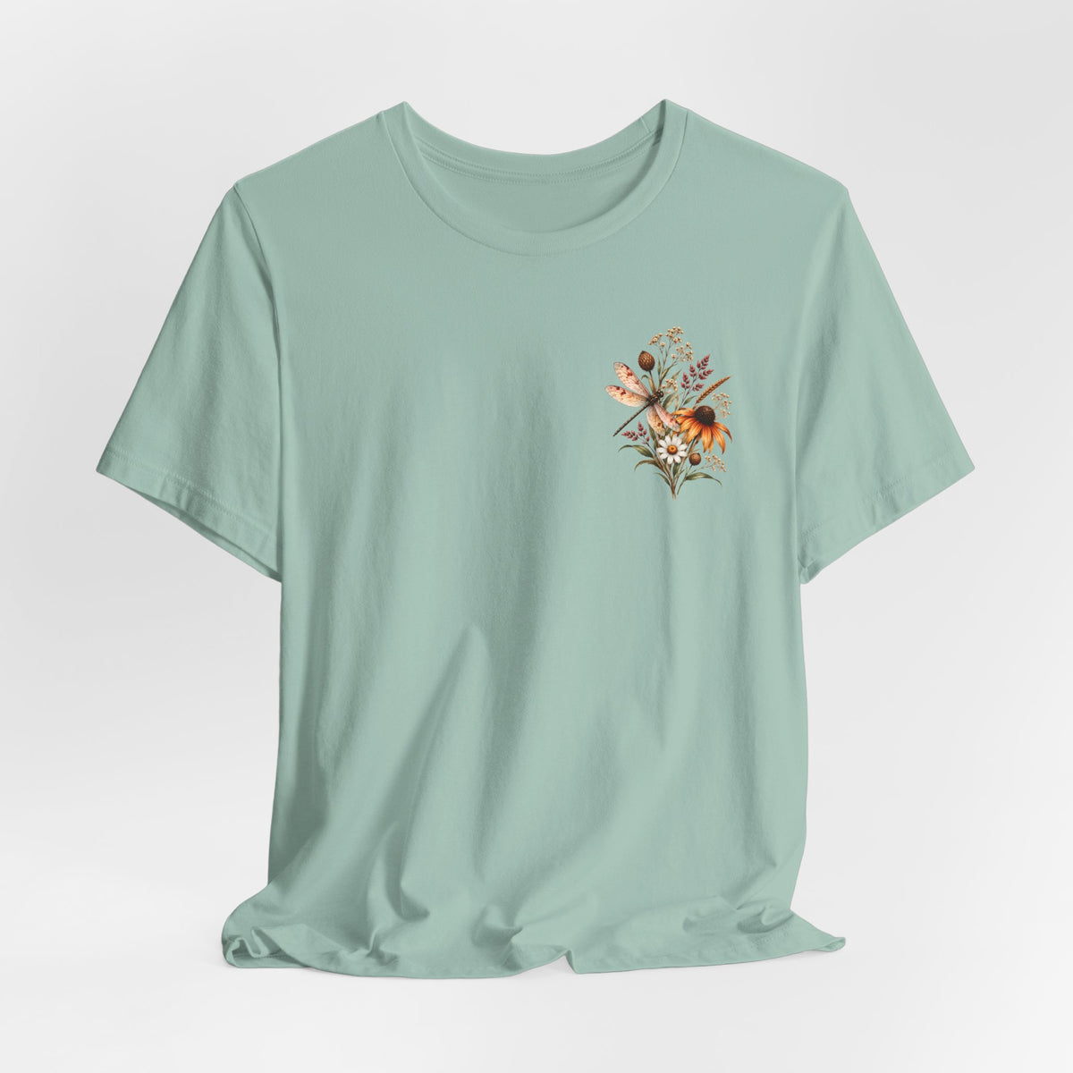 Vintage Wildflower & Dragonfly T-Shirt, Botanical Front & Back Tee - 14549