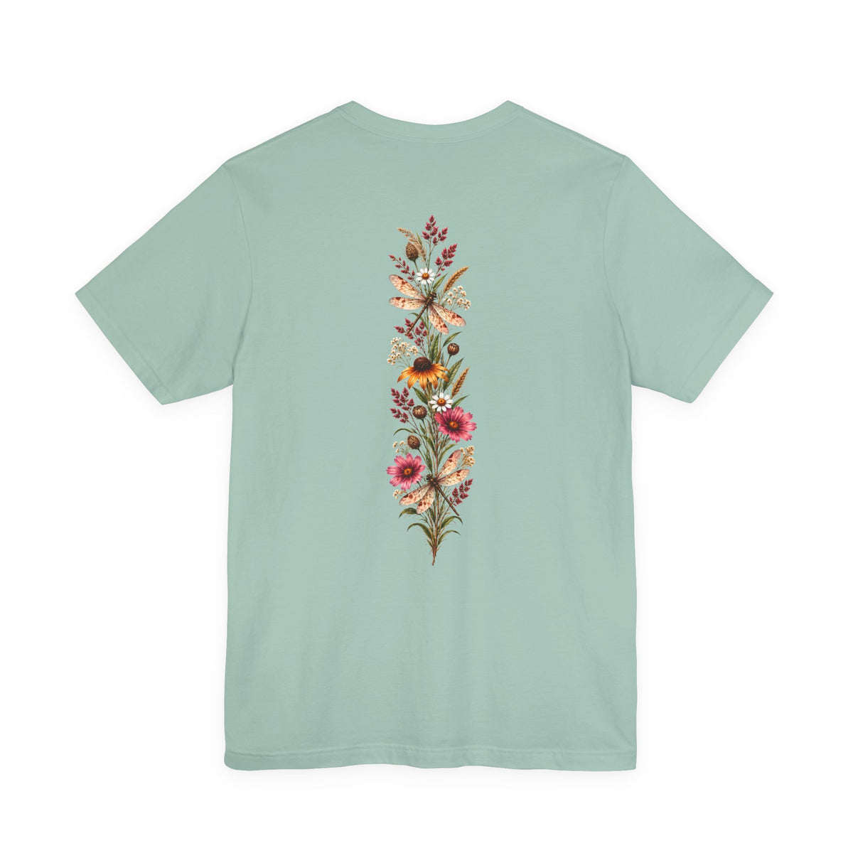 Vintage Wildflower & Dragonfly T-Shirt, Botanical Front & Back Tee - 14549