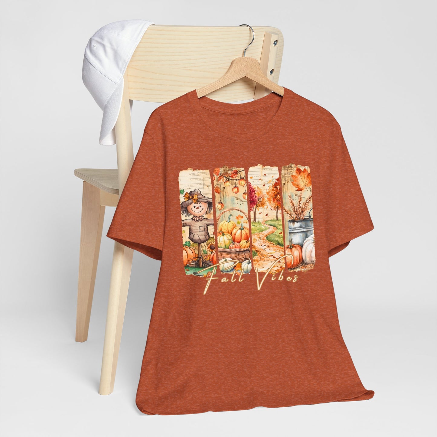 Fall Vibes T-Shirt, Autumn Pumpkin, Scarecrow & Harvest Graphic Tee - 14948