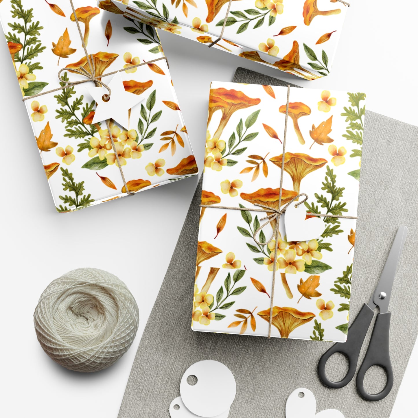 Mushroom & Flowers, Yellow - Gift Wrap Papers - 10241