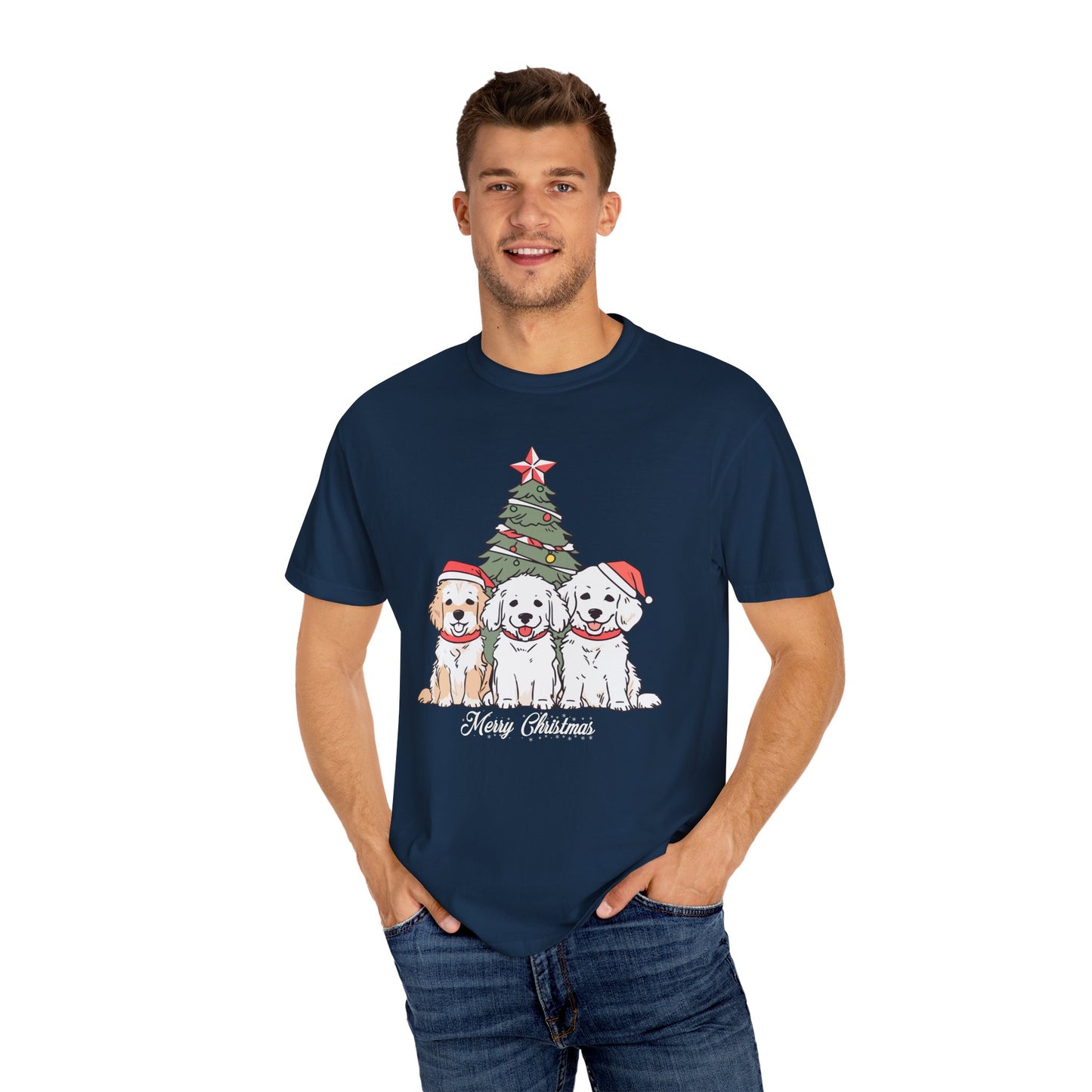 Puppies, Merry Christmas - Unisex Garment-Dyed T-shirt - 10280