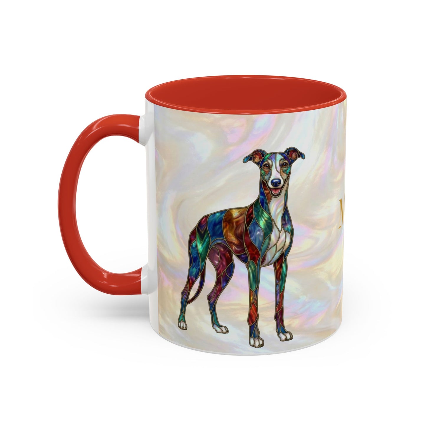Personalized Greyhound Coffee Mug – Stained Glass Dog Accent Mug (Name Customizable)  - 14523