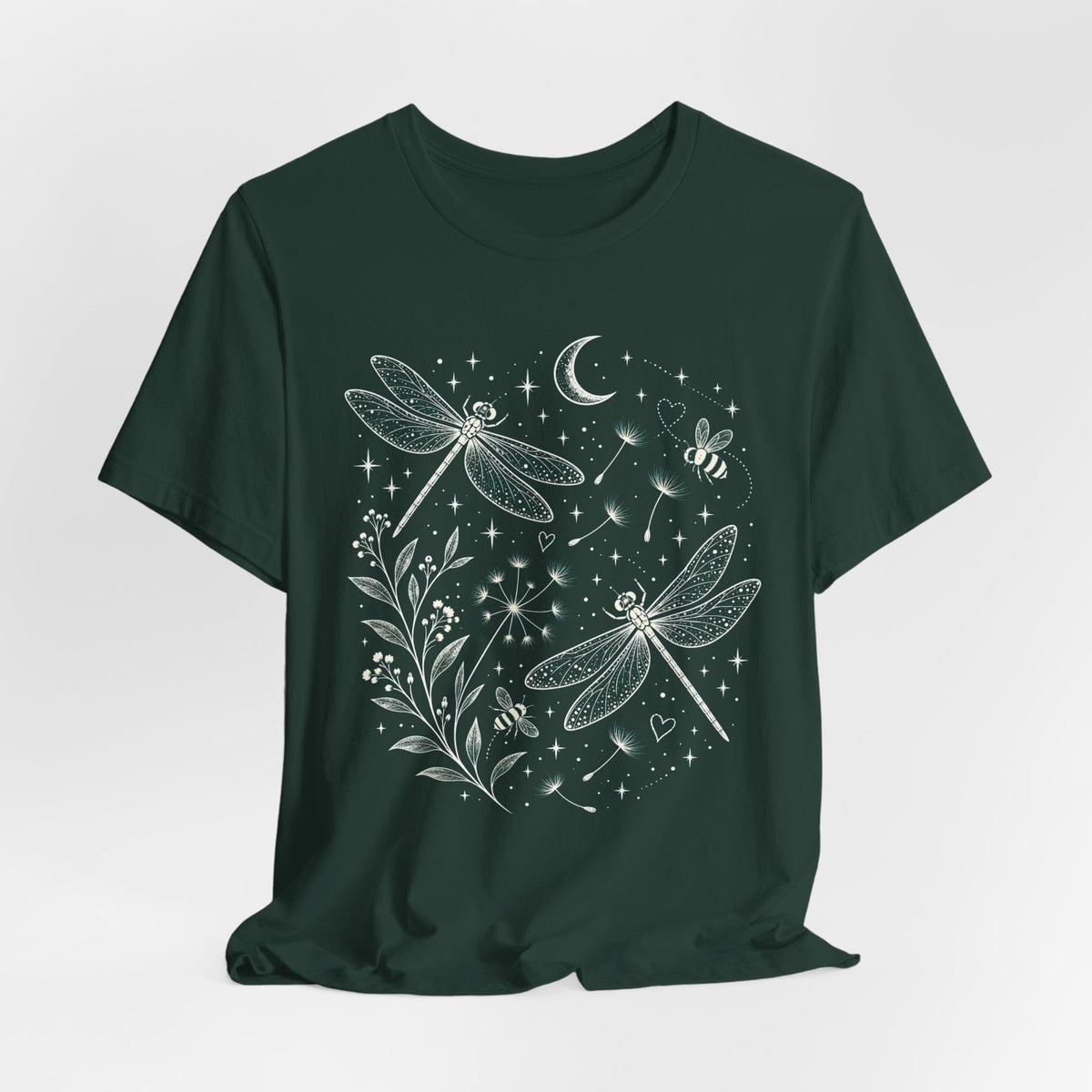 Dragonfly Moon T-Shirt, Whimsical Celestial Nature Tee - 14518