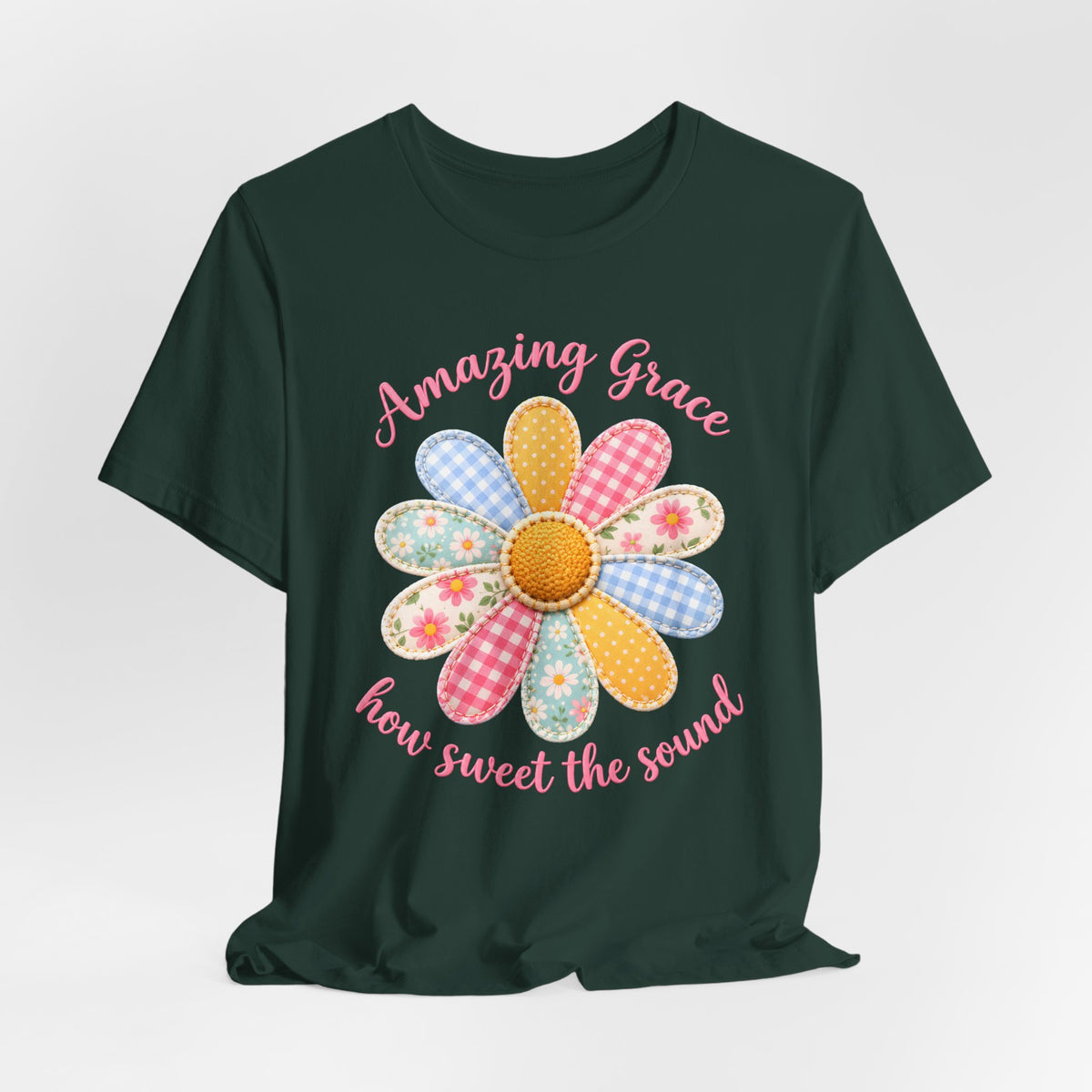 Amazing Grace Daisy T-Shirt, “How Sweet the Sound” Floral Christian Tee - 14992