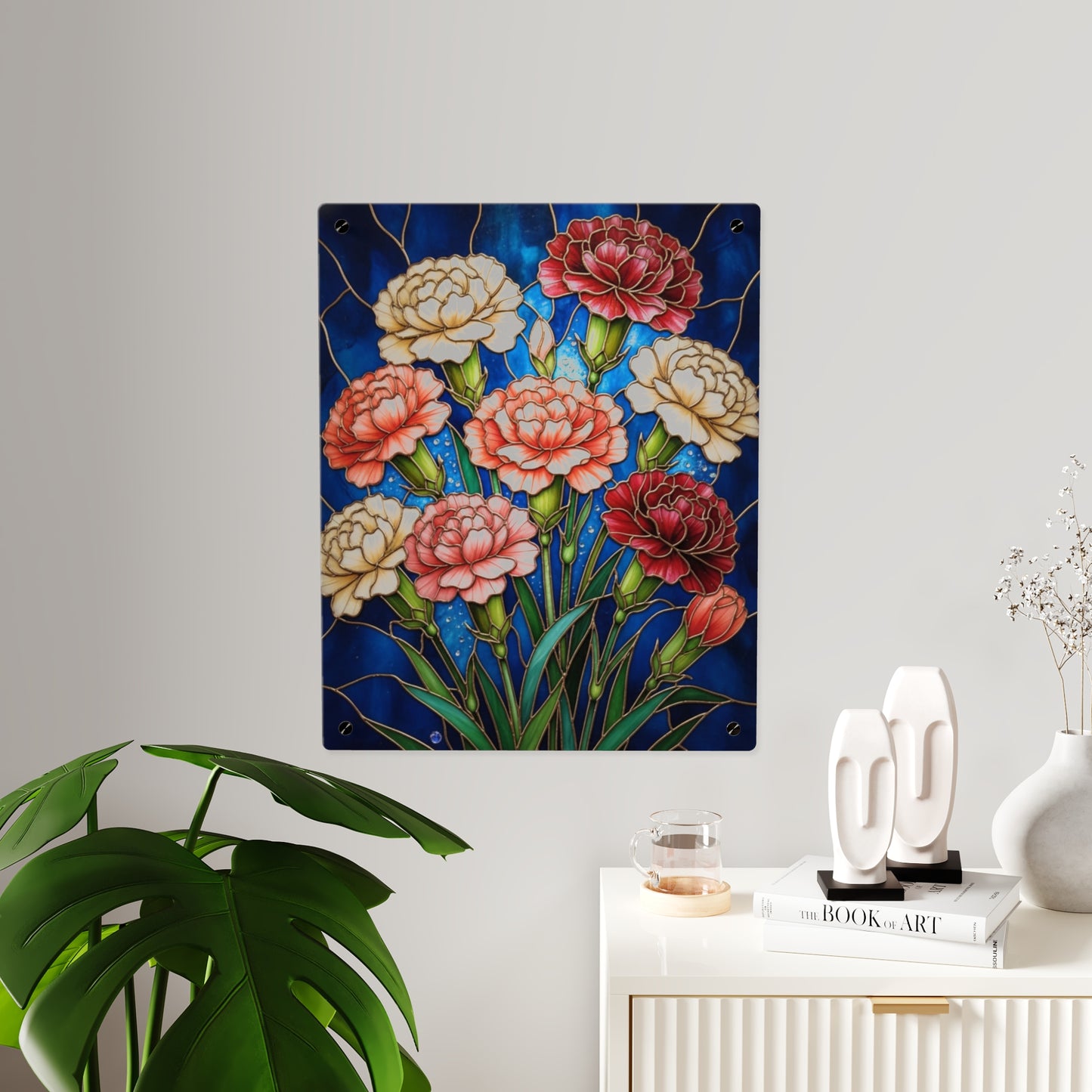 Carnation Bouquet Acrylic Wall Art Panel — Floral Home Décor - 14599