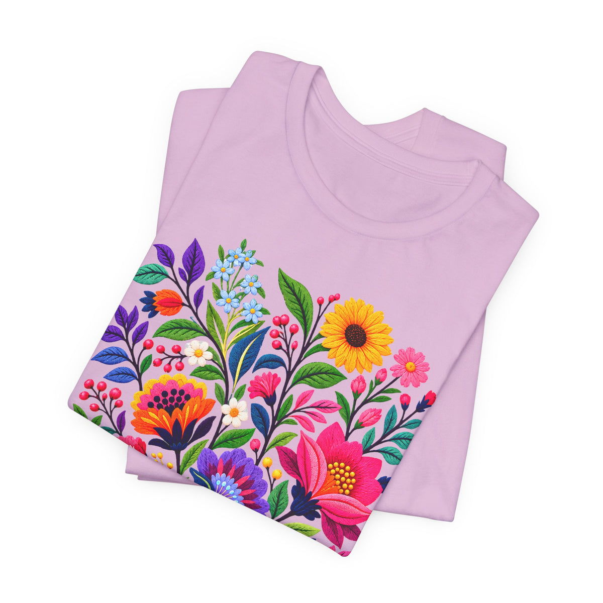 Bright Folk Art Floral T-Shirt, Colorful Flower Bouquet Tee - 14513