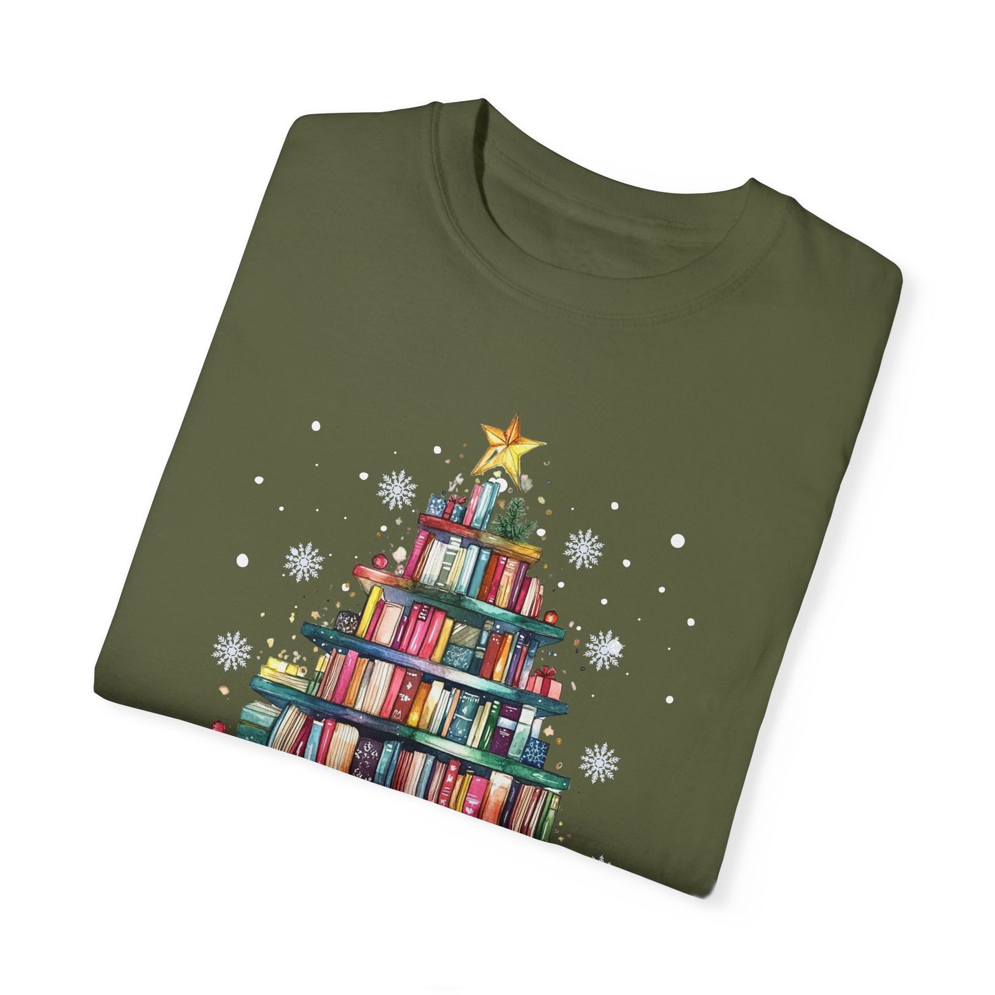 The Book Lover's Christmas Tree - Unisex Garment-Dyed T-shirt