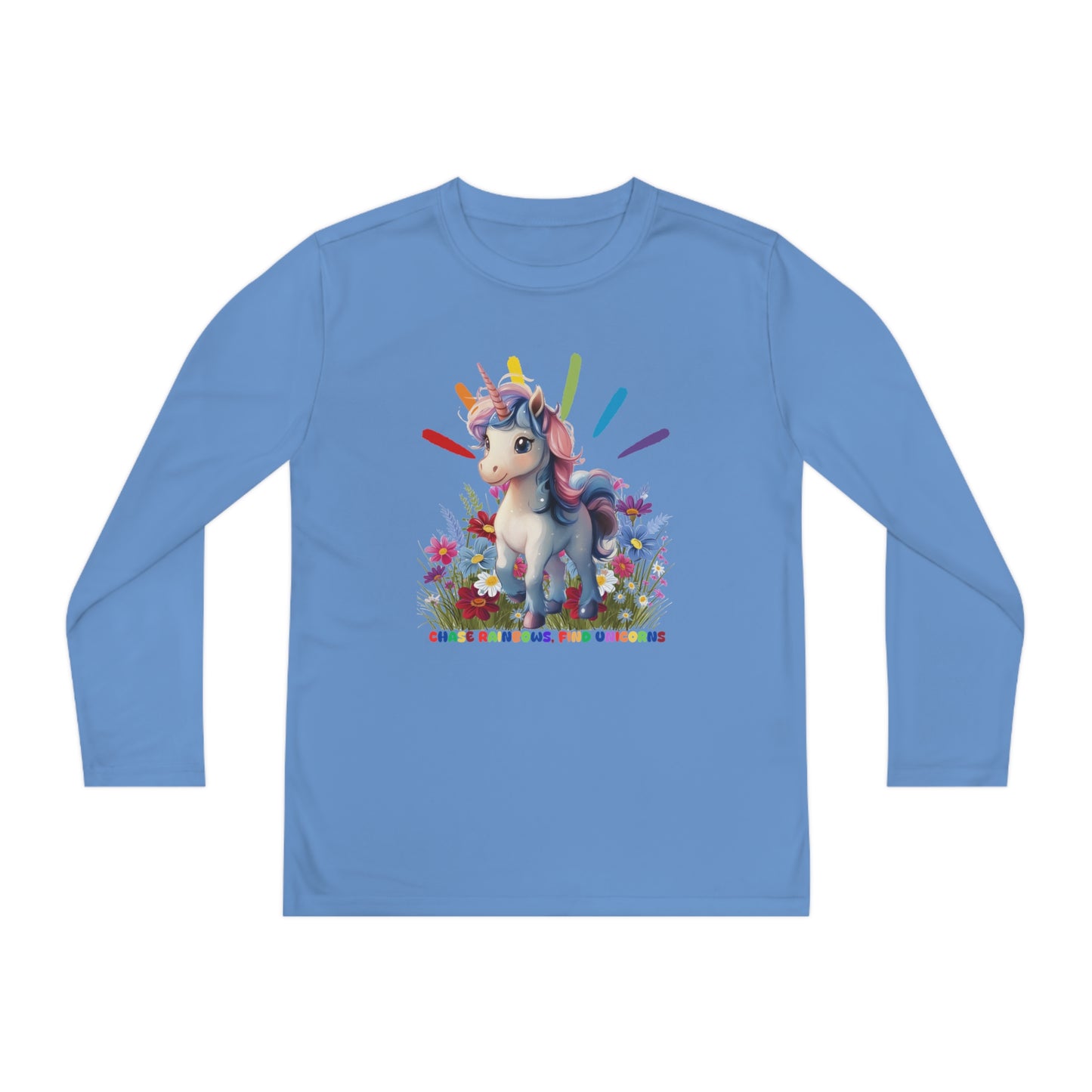 Chase Rainbows, Find Unicorns - Youth Long Sleeve Competitor Tee