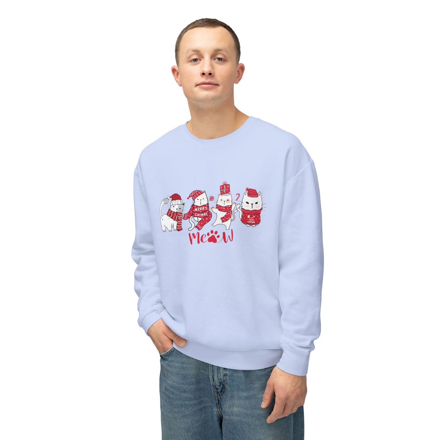 Cats, Merry Christmas - Unisex Lightweight Crewneck Sweatshirt - 10046