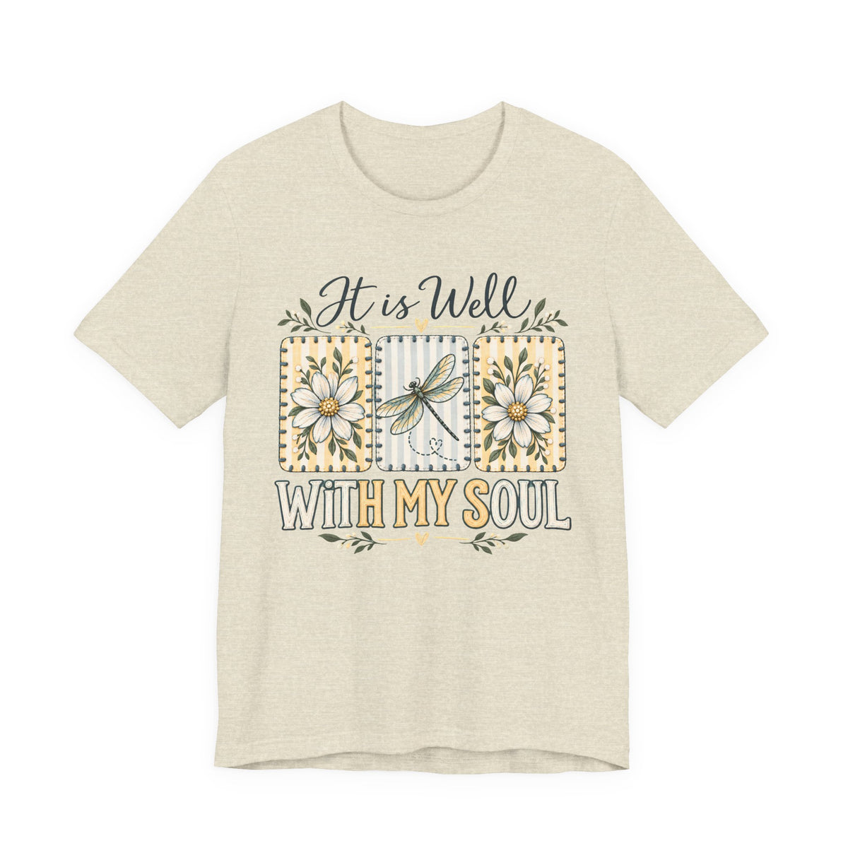 It Is Well With My Soul T-Shirt, Floral Dragonfly Christian Faith Tee - 14991
