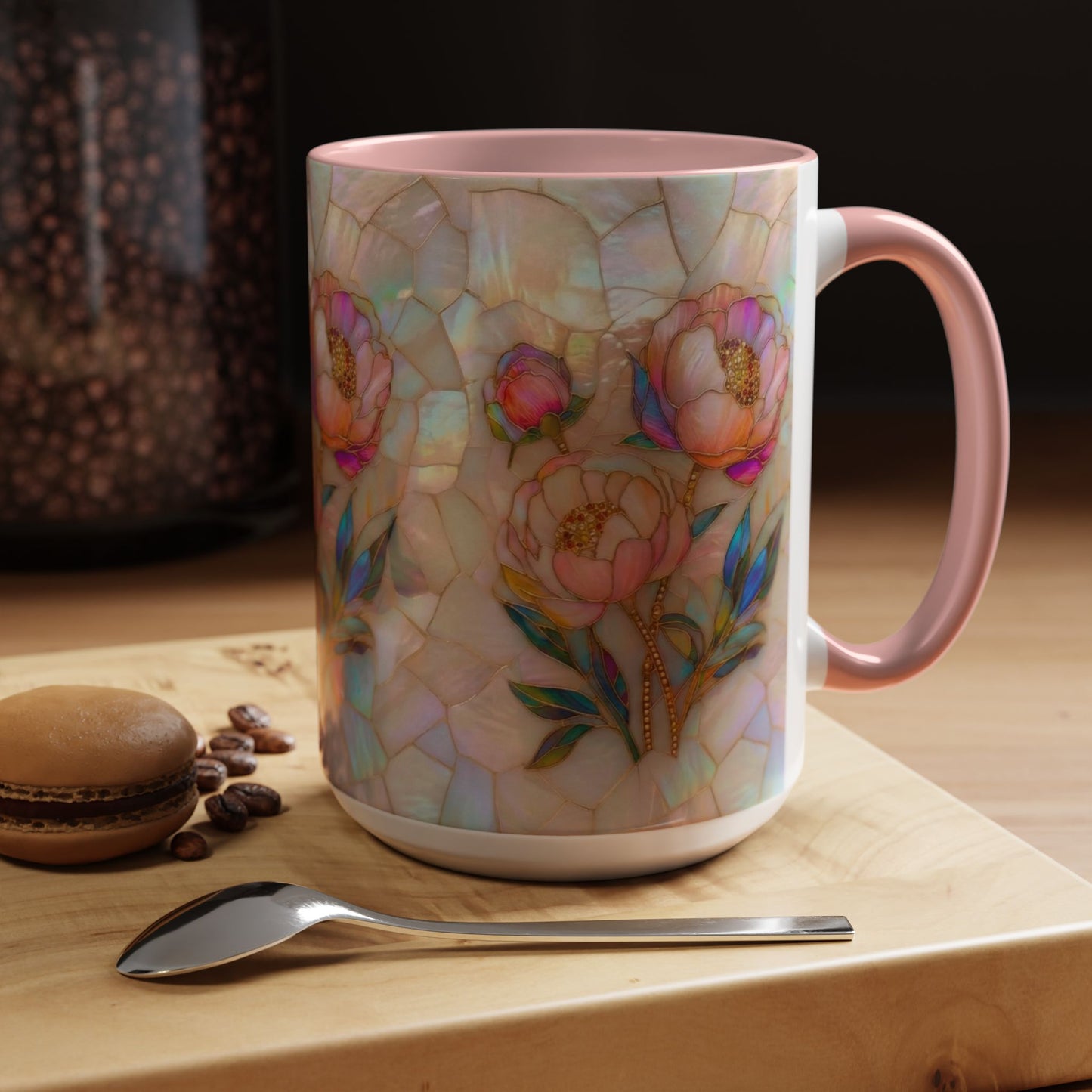 Peony Stained Glass Accent Coffee Mug – Floral Art 11/15oz - 14519
