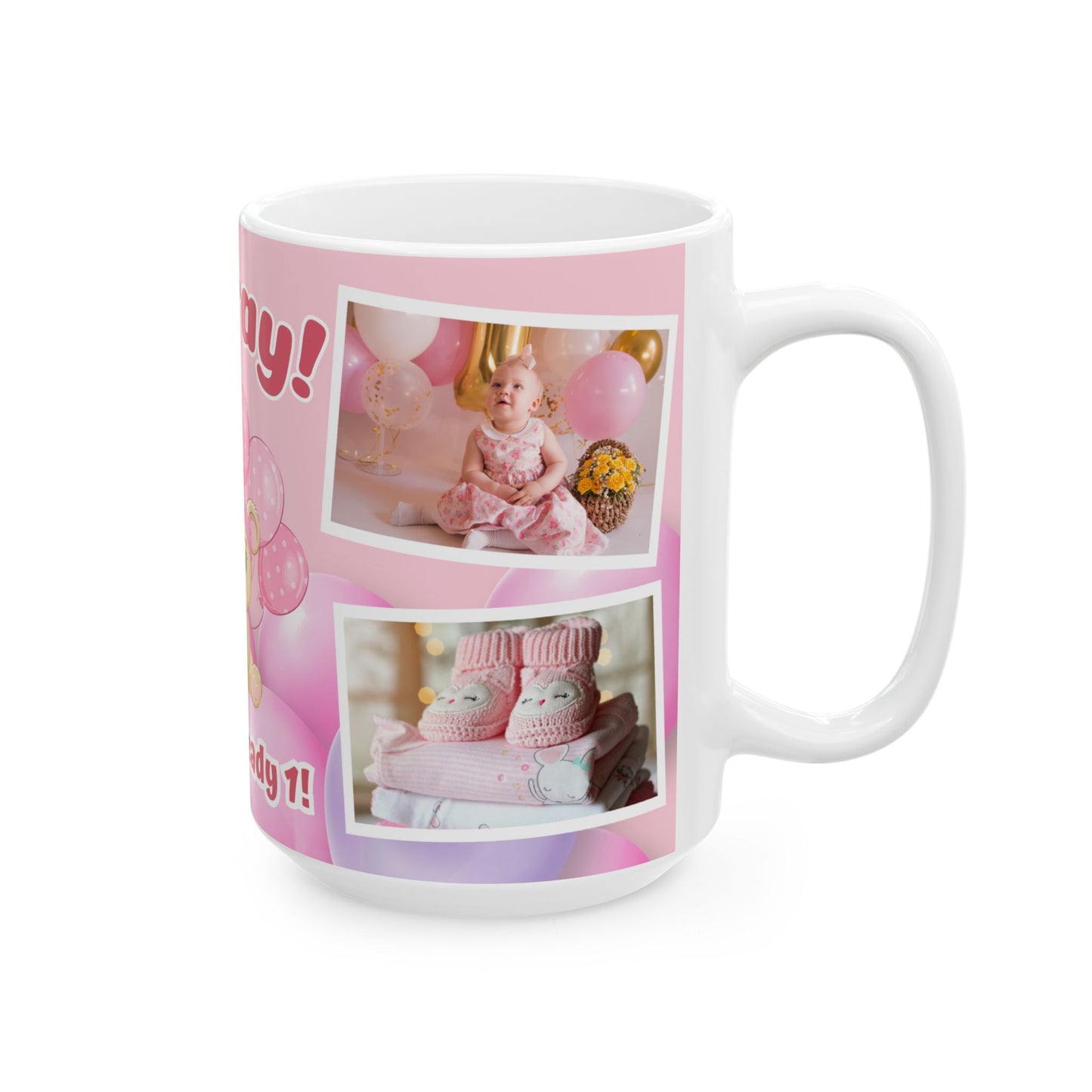 Cute Birthday Memory Ceramic Mug | Hooray! We're already 1 | Photo Collage Mug | Perfect Gift, Baby's 1st Birthday, Milestone Celebration - 13999