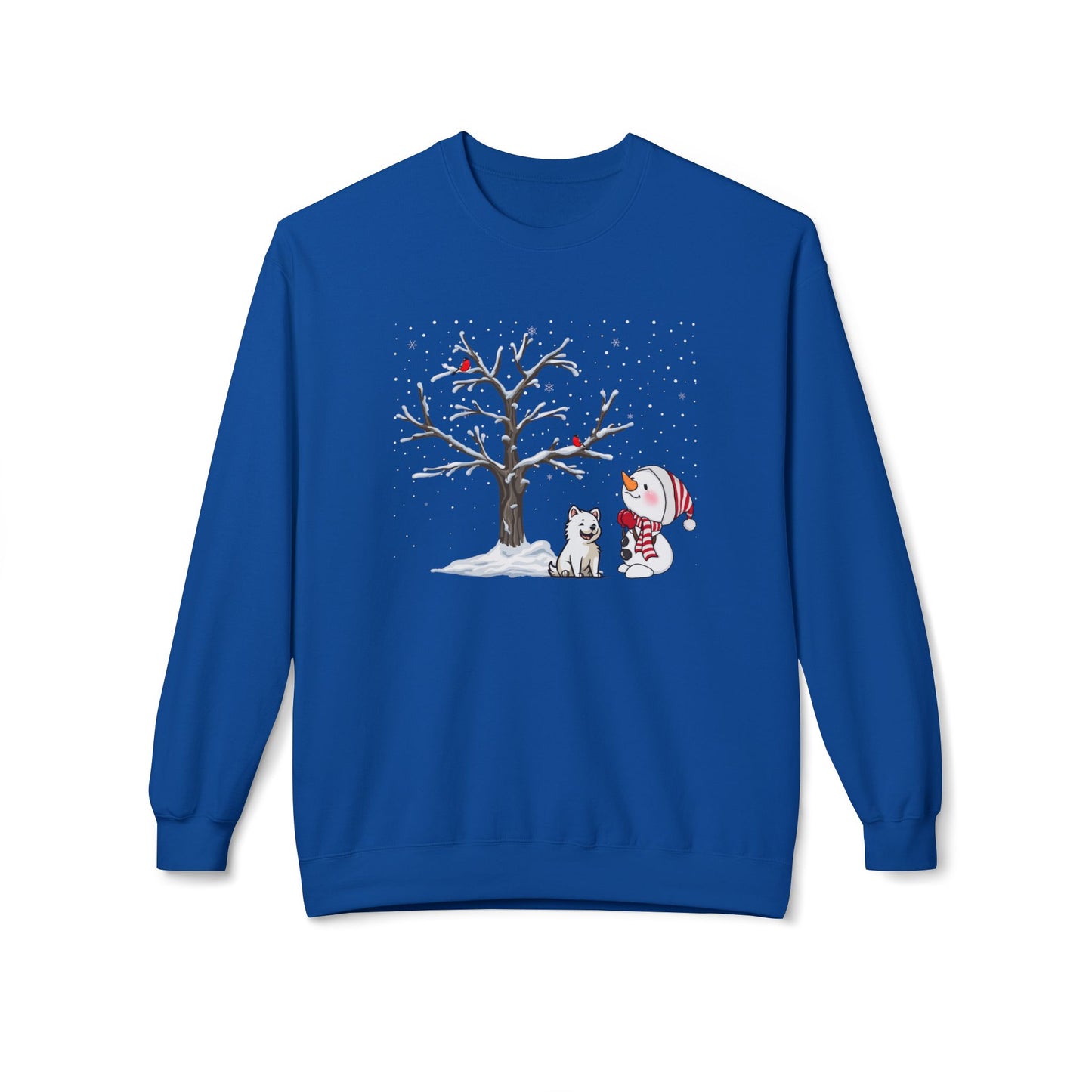 Winter Tree, Snowman & Puppy - Unisex Midweight Softstyle Fleece Crewneck Sweatshirt - 10393