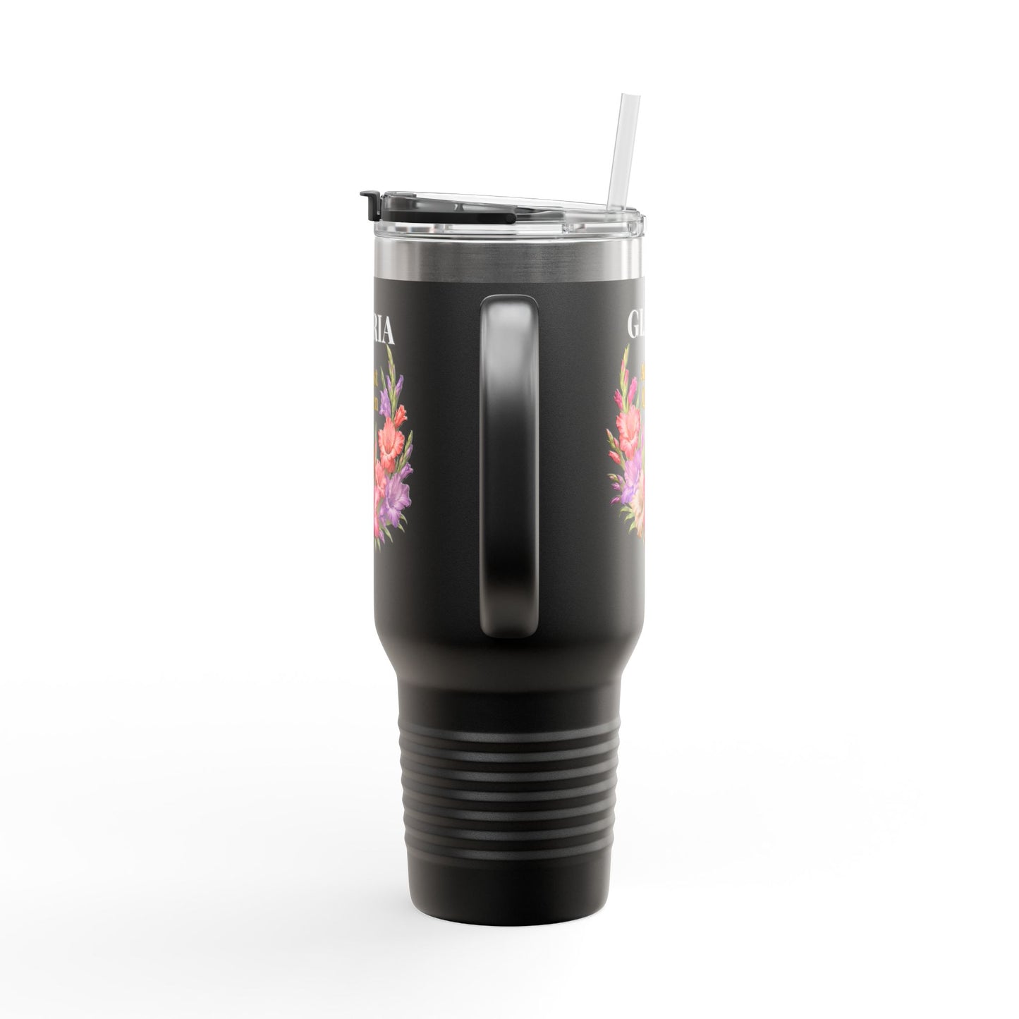 Personalized August Queen 40oz Insulated Travel Mug – Custom Name Floral Birthday Tumbler - 14917