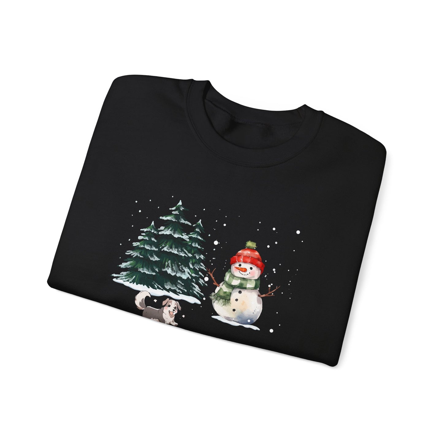 Winter Trees, Snowman, Puppy - Unisex Heavy Blend™ Crewneck Sweatshirt - 10260