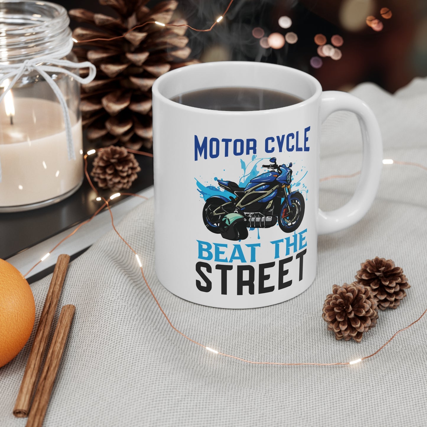 Motorcycle, Beat The Road - Mug 11oz - 13579