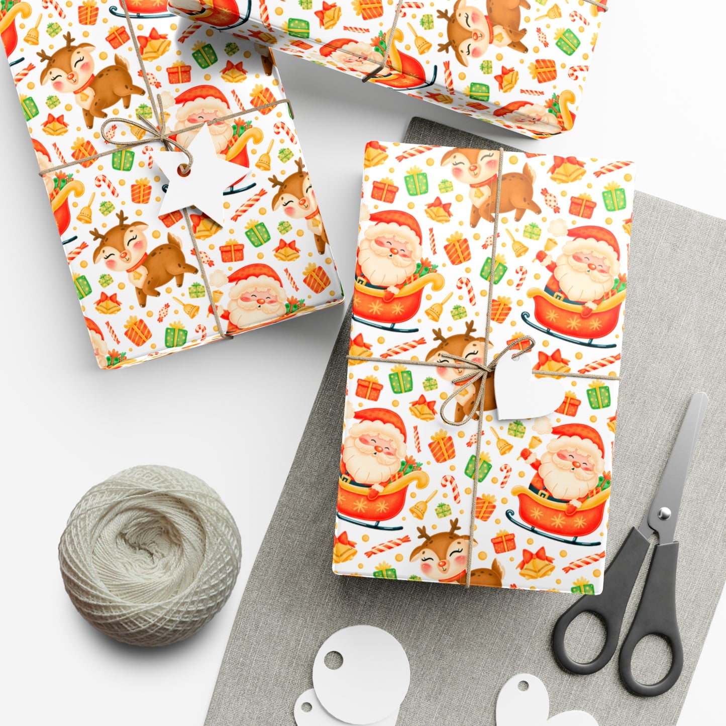 Santa & Reindeer, Orange Colored - Gift Wrap Papers - 10005