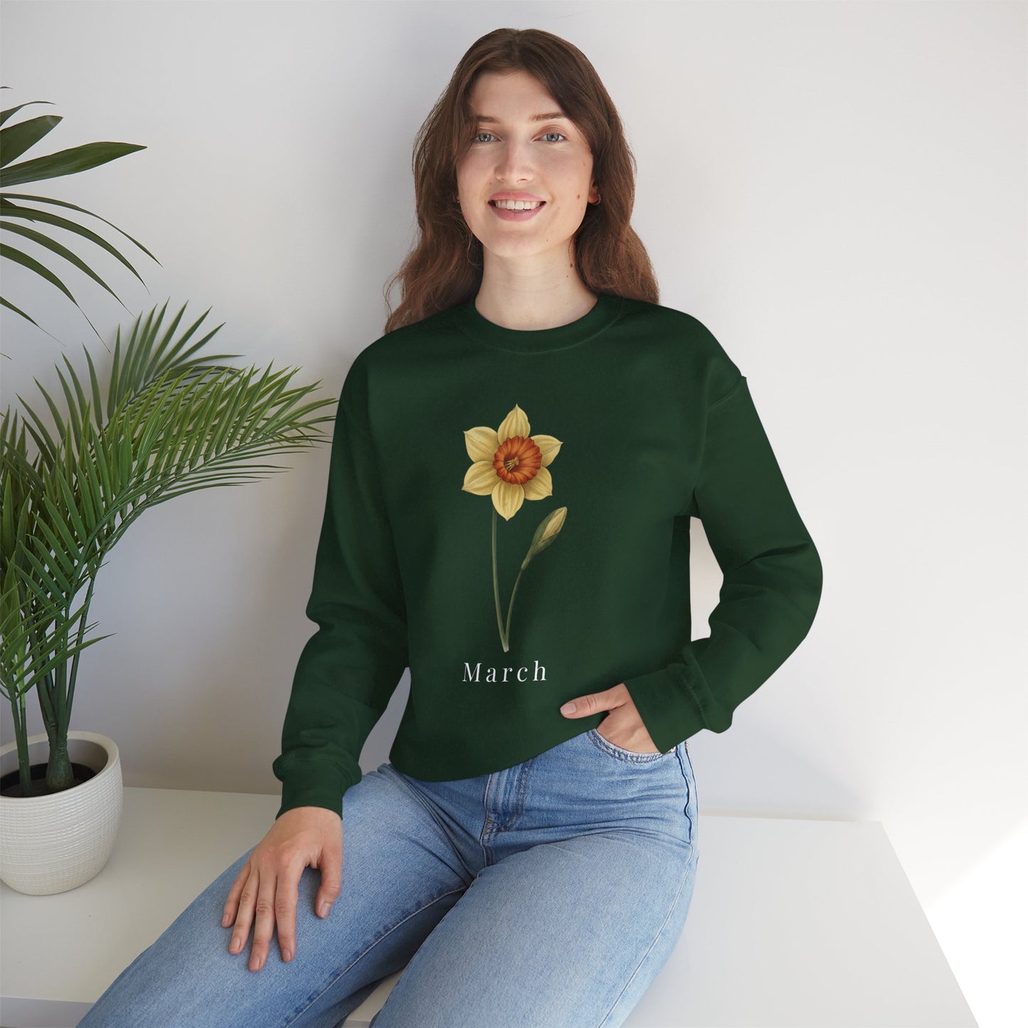 March Birth Flower Daffodil Crewneck Sweatshirt – Floral Birthday Gift Pullover - 14822