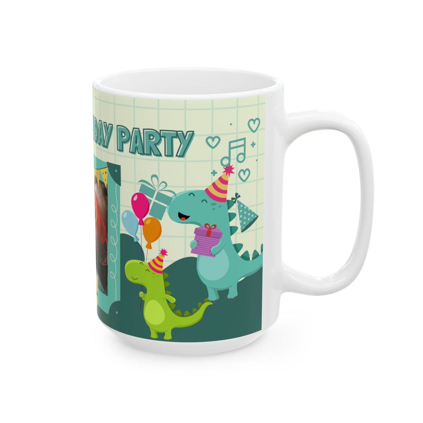 Birthday Party Dino Mug, Fun Kids Mug, Celebration Drinkware, Dinosaur Gift, Party-Themed Ceramic - 14000