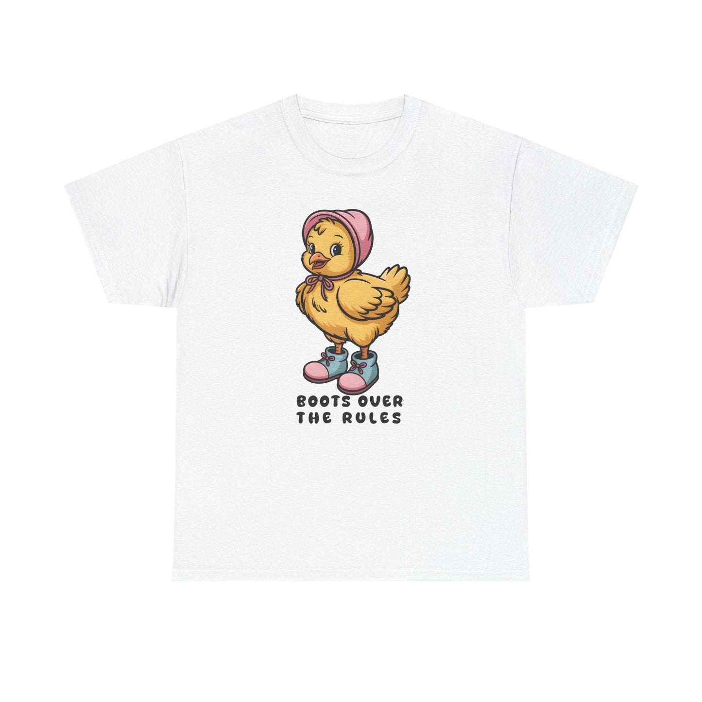 Cute Chick in Boots T-Shirt – “Boots Over The Rules” Funny Chicken Graphic Tee Gift - 14858