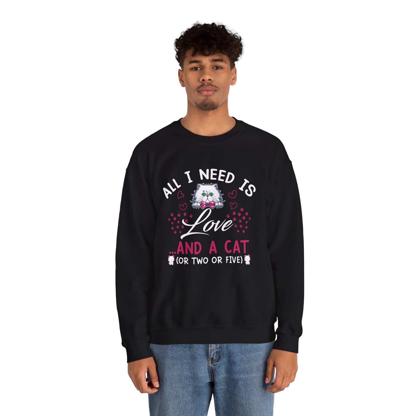 All I Need Is Love & Cat - Unisex Heavy Blend™ Crewneck Sweatshirt