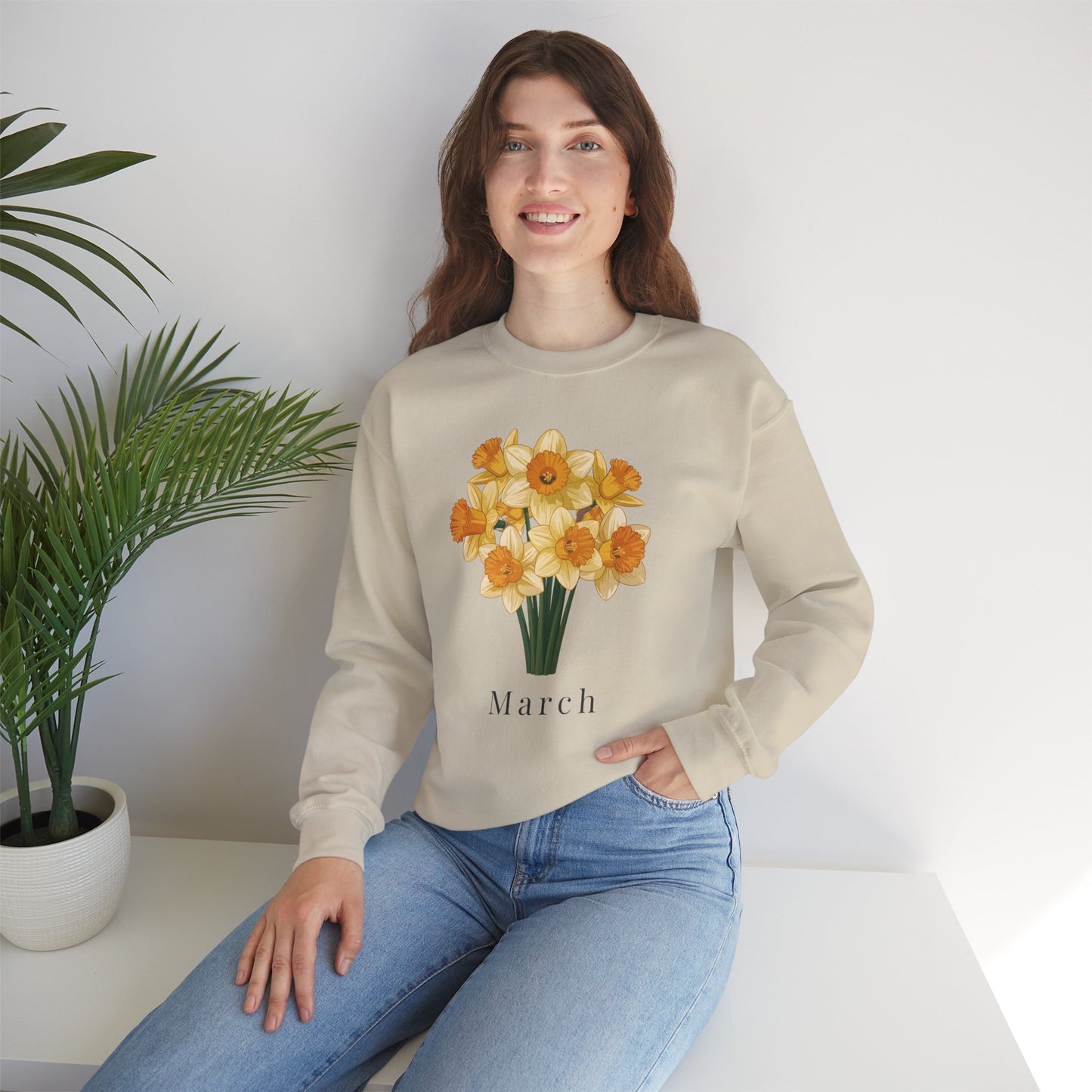 March Birth Flower Daffodil Bouquet Sweatshirt – Floral Birthday Gift Crewneck - 14823