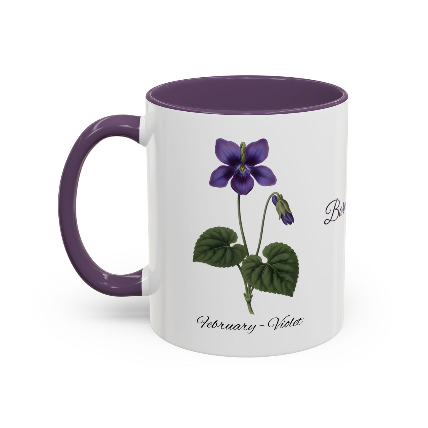 February Birth Flower Violet Mug – Personalized Name Coffee Cup - 14695