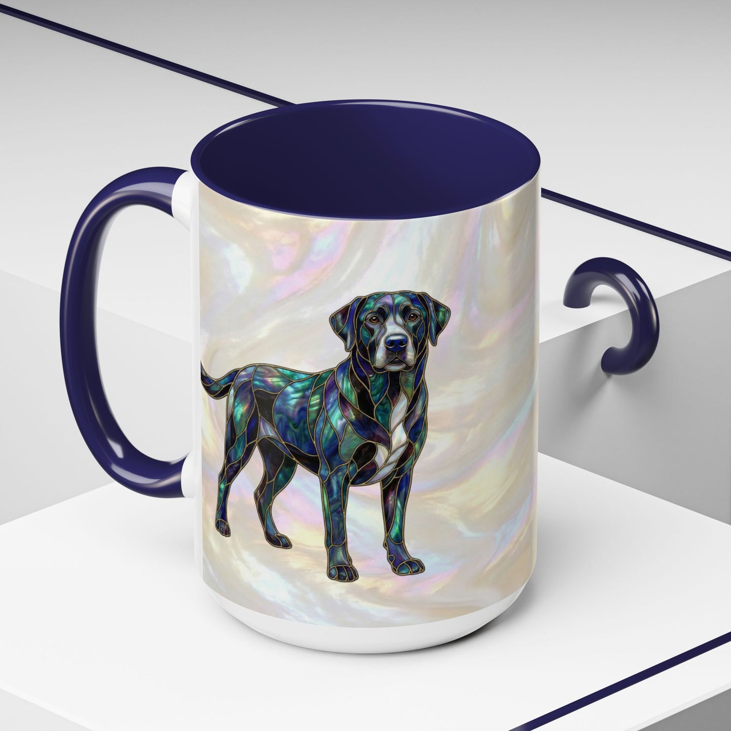 Black Labrador Accent Coffee Mug -Stained Glass Style (11/15oz) 14618