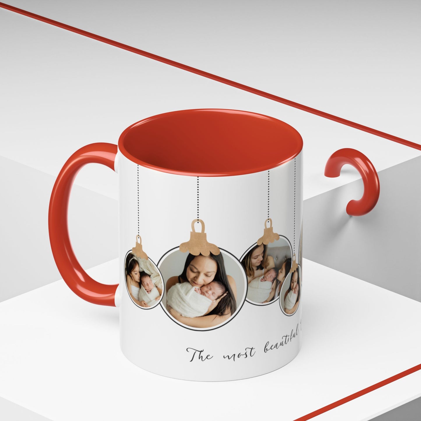 The Most Beautiful Christmas Gift, Photos of New Born, Customizable- Accent Coffee Mug (11, 15oz) - 10862