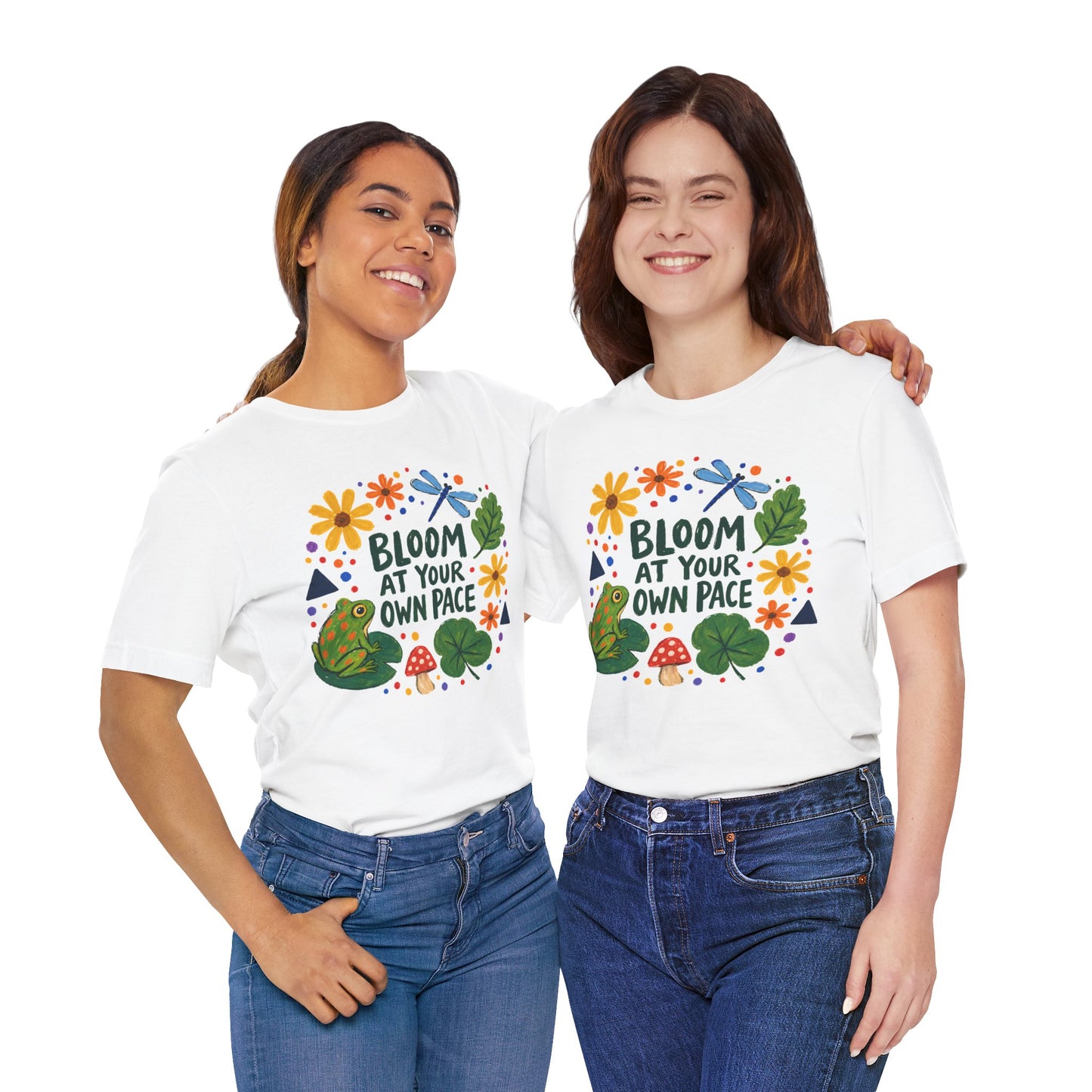 Bloom At Your Own Pace T-Shirt, Cute Frog, Floral & Motivational Graphic Tee - 14919