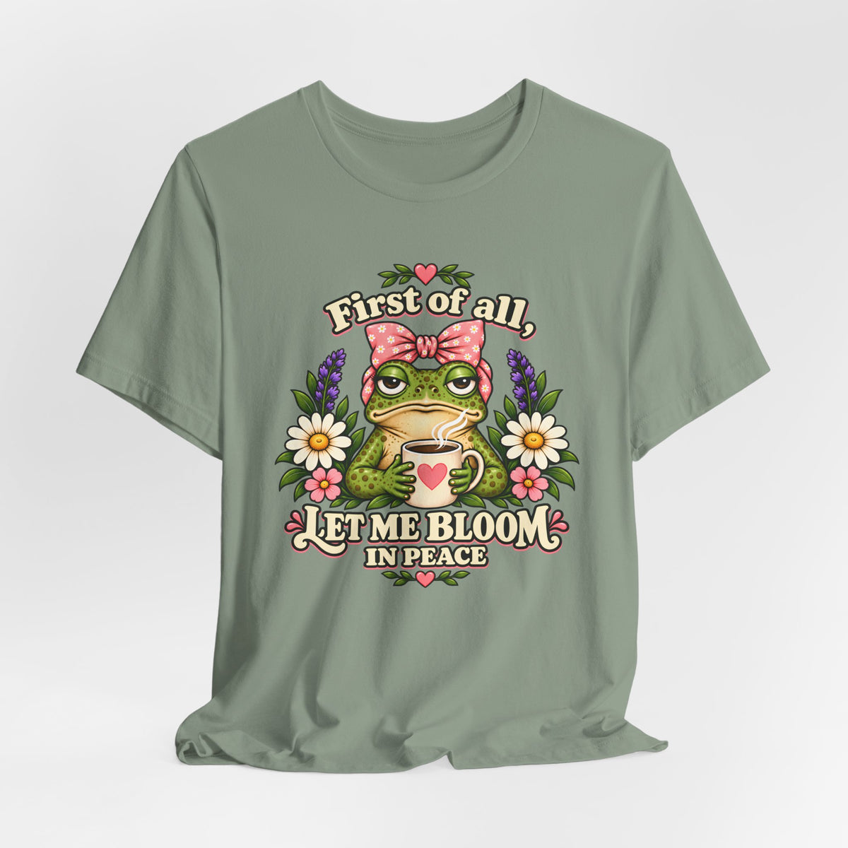 Let Me Bloom in Peace Frog T-Shirt, Cute Floral Coffee Tee - 14500