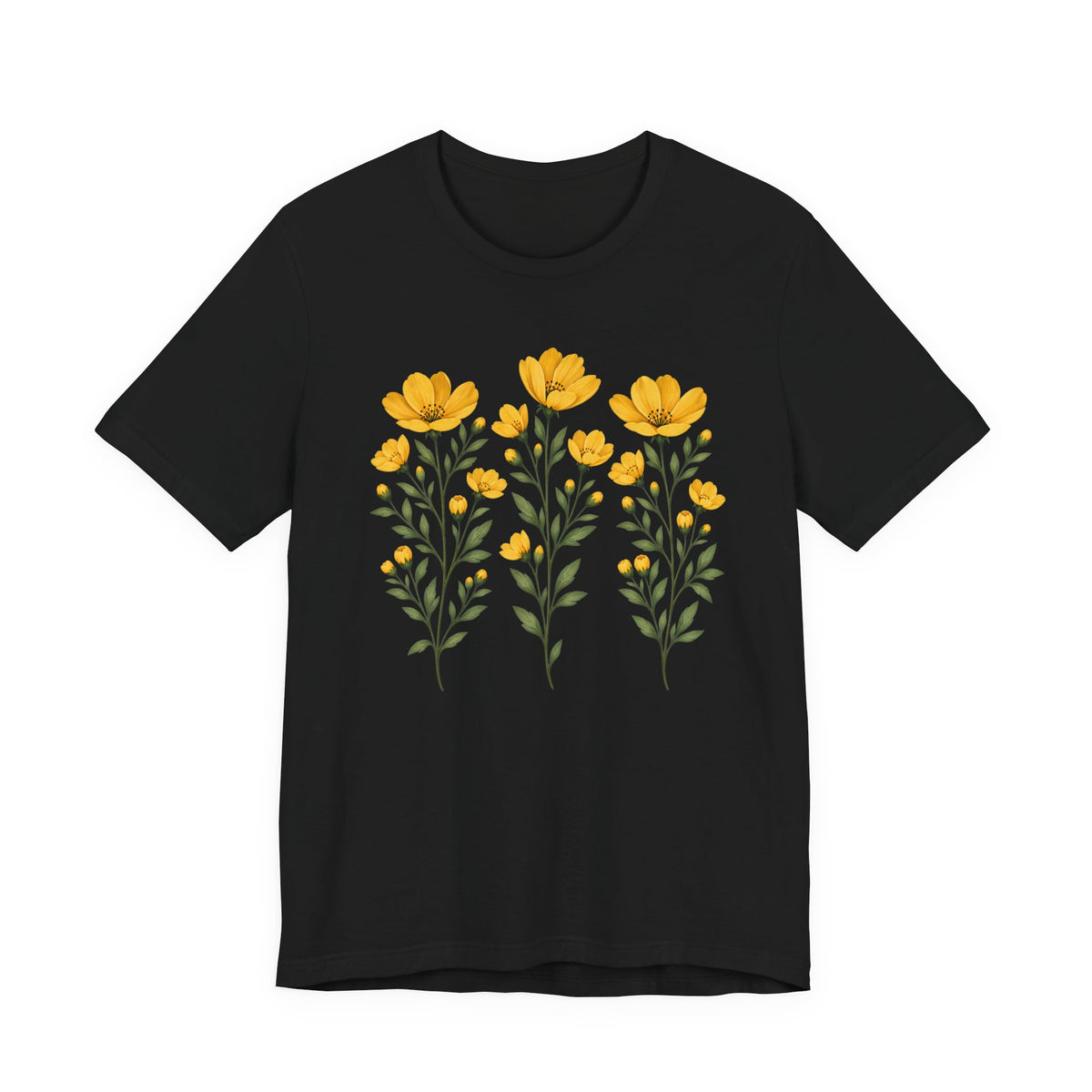 Golden Yellow Wildflower T-Shirt, Vintage Botanical Floral Tee - 14544