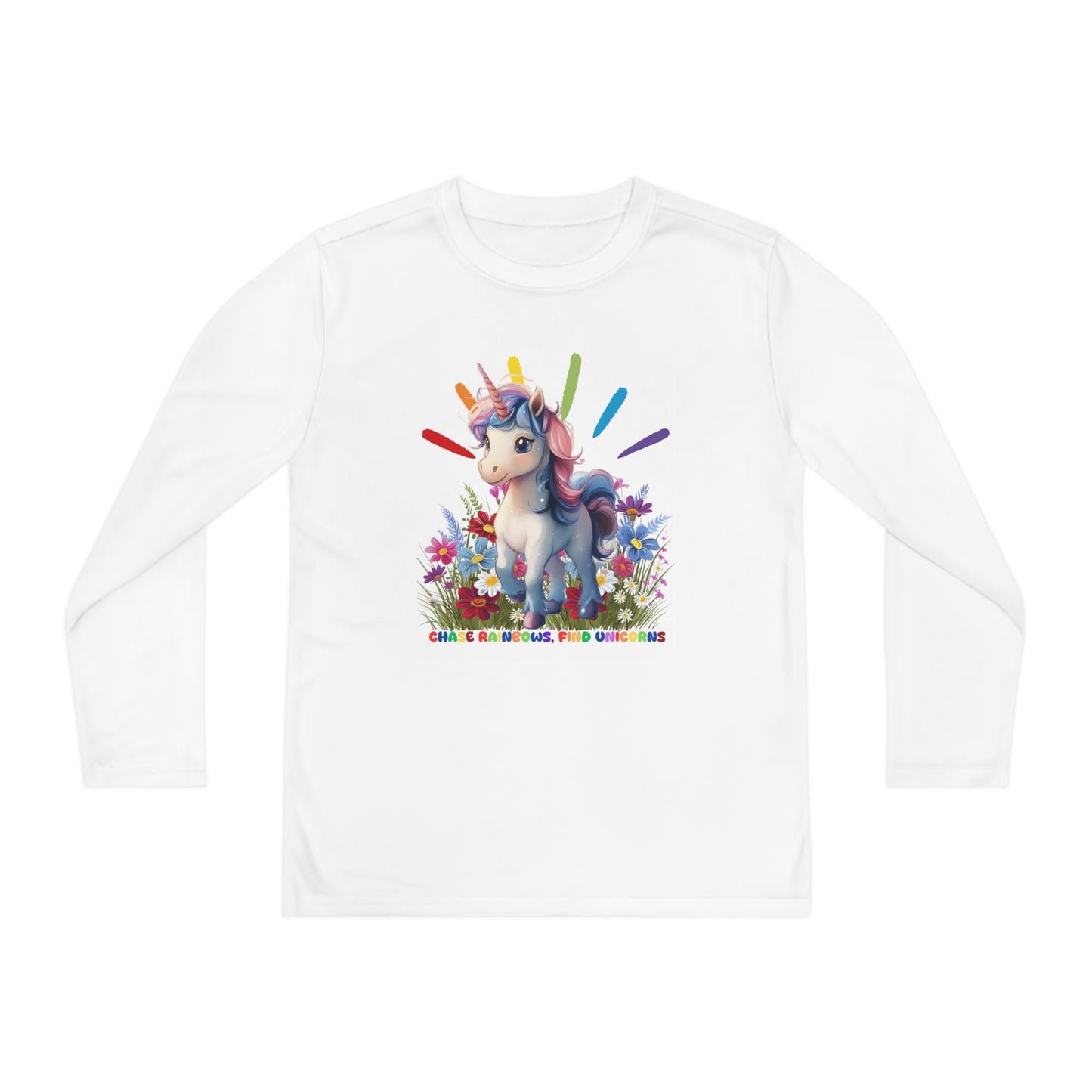 Chase Rainbows, Find Unicorns - Youth Long Sleeve Competitor Tee