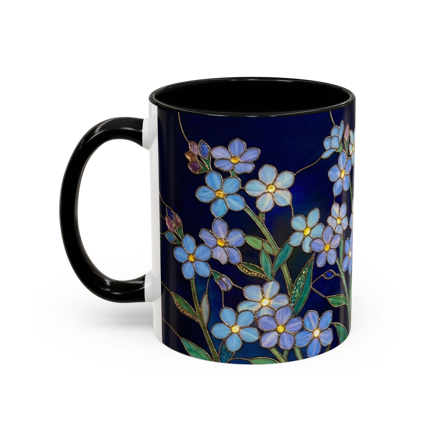 Forget-Me-Not Accent Coffee Mug — Stained Glass Design (11/15 oz) - 14564