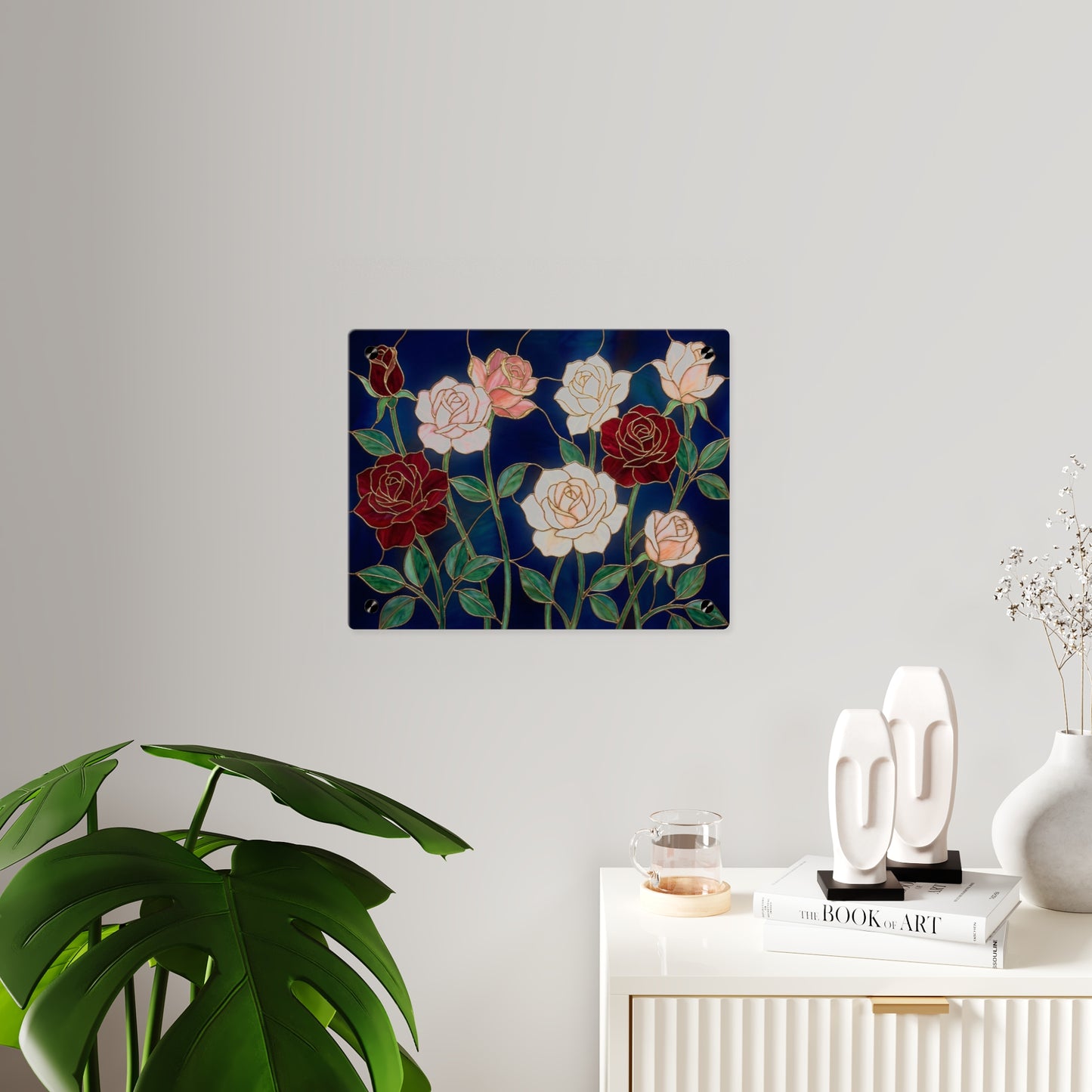Rose Stained Glass Acrylic Wall Art Panel — Floral Garden Decor - 14604