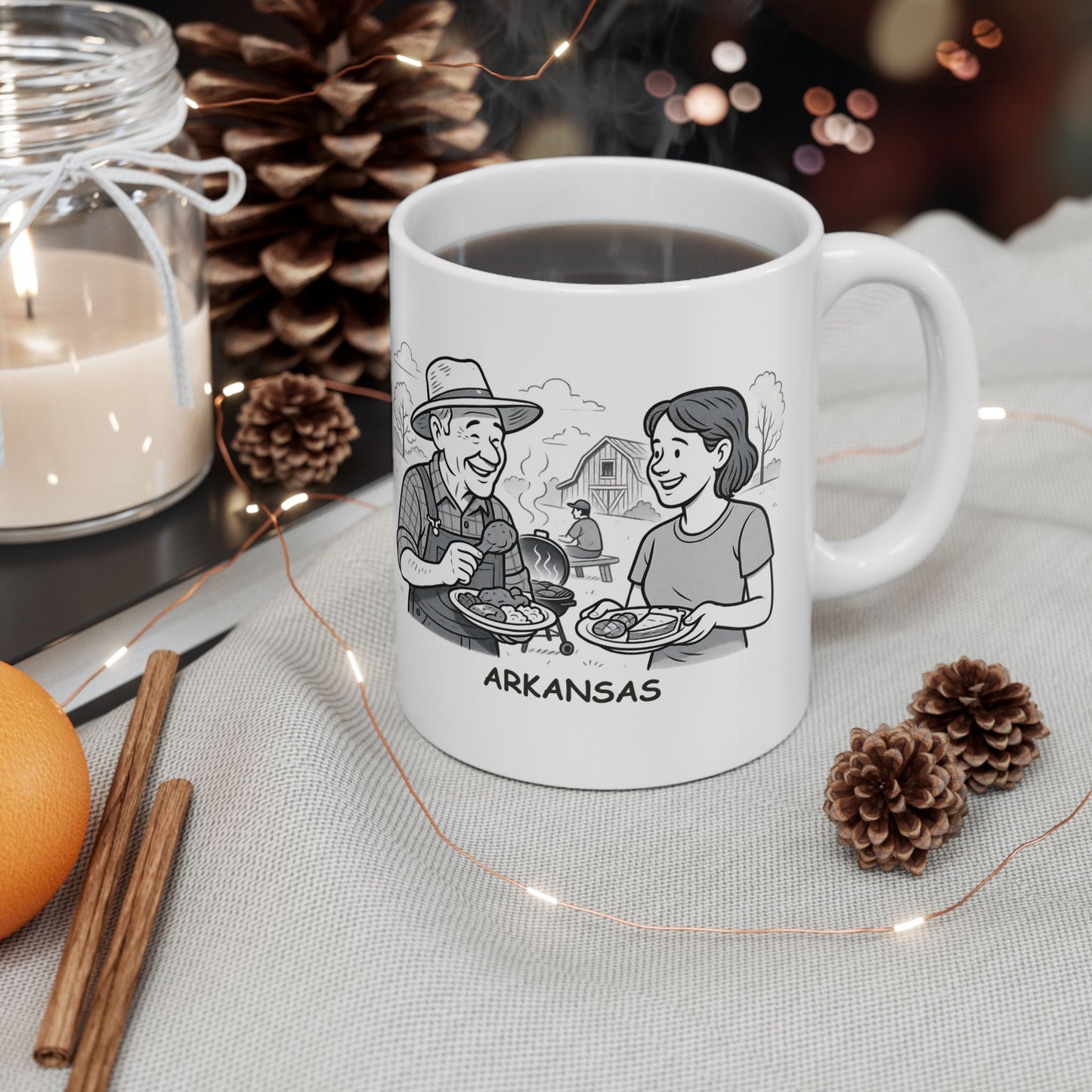 "Arkansas: We don’t need to be fancy—just good food and good company."  Ceramic Mug - 13277