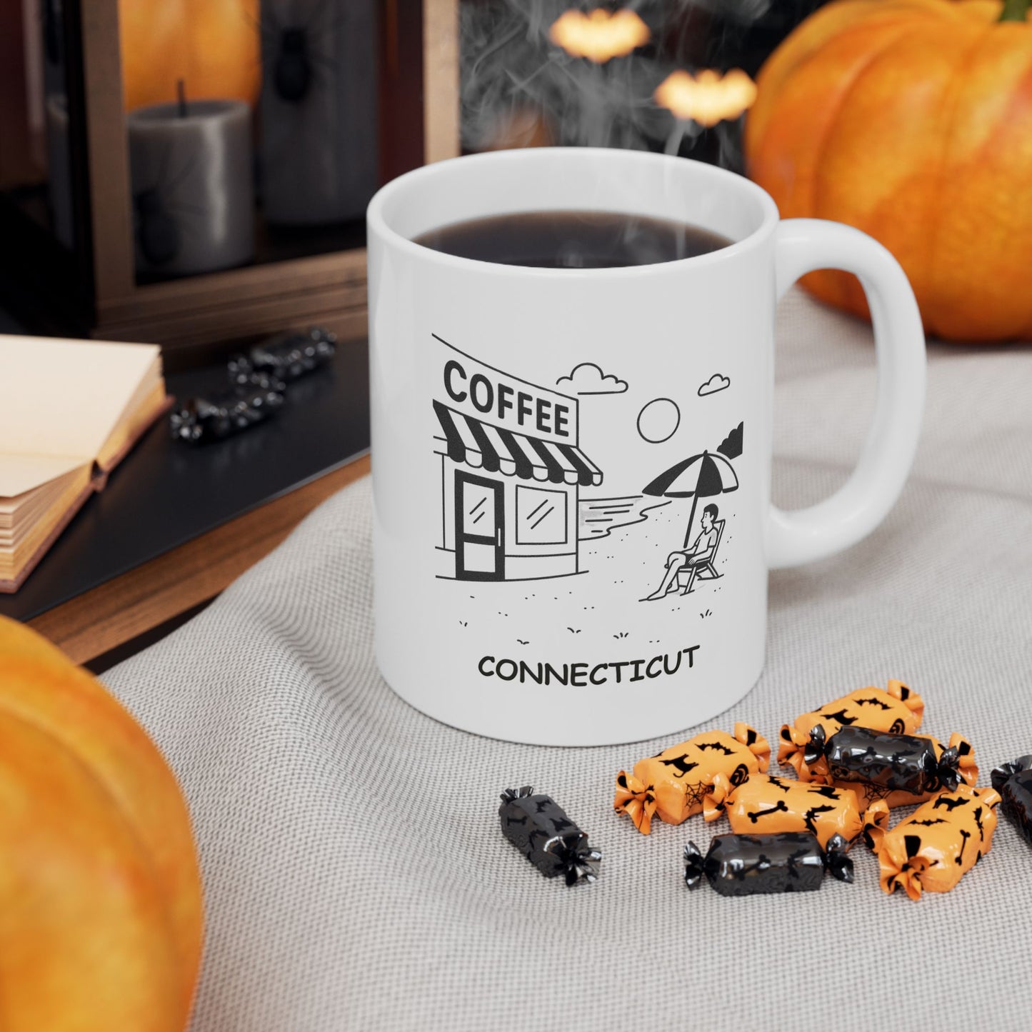 "In Connecticut, the beach is a destination, and the coffee shop is a way of life." Ceramic Mug - 13890