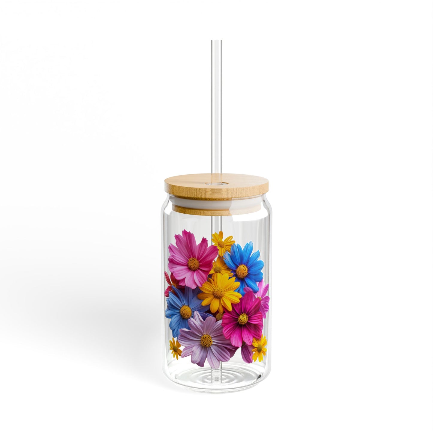 Bright Flowers,  Customizable - Sipper Glass, 16oz