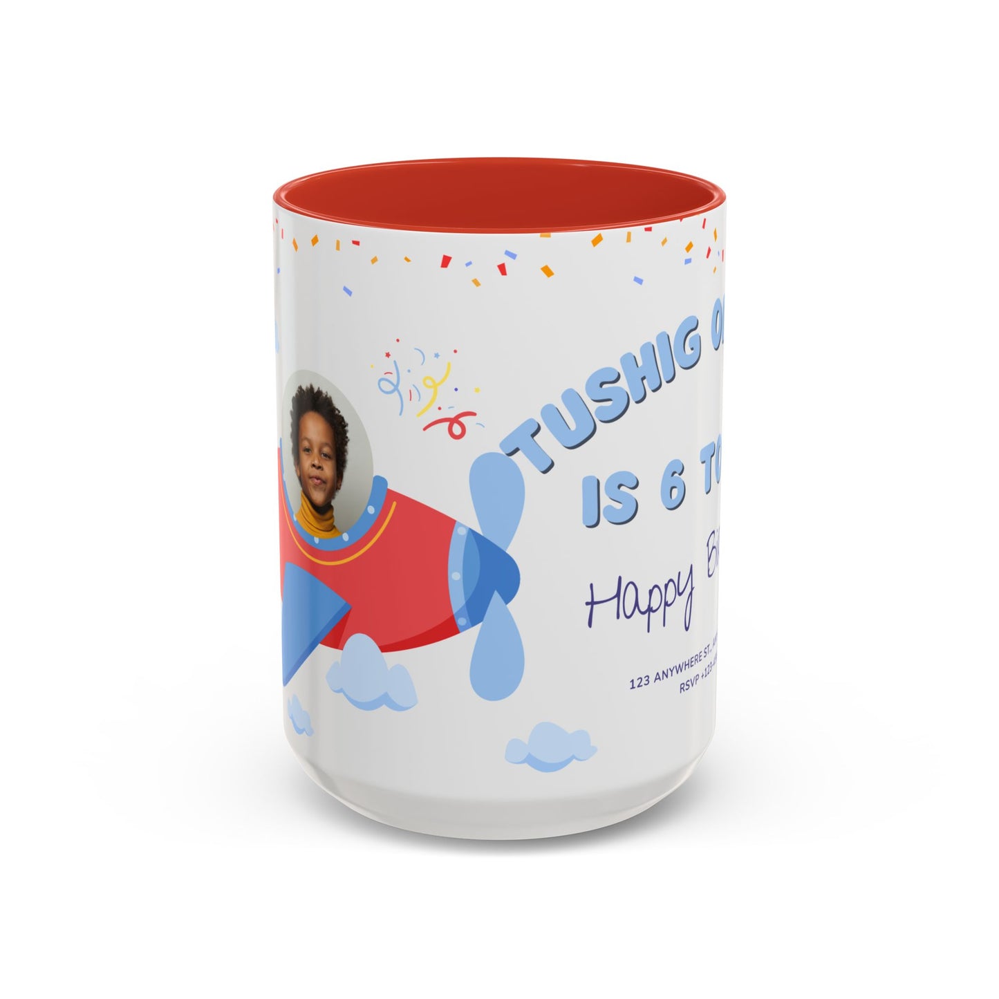 Happy 6th Birthday to A Boy Pilot, Details Customizable - Accent Coffee Mug (11, 15oz) - 11233