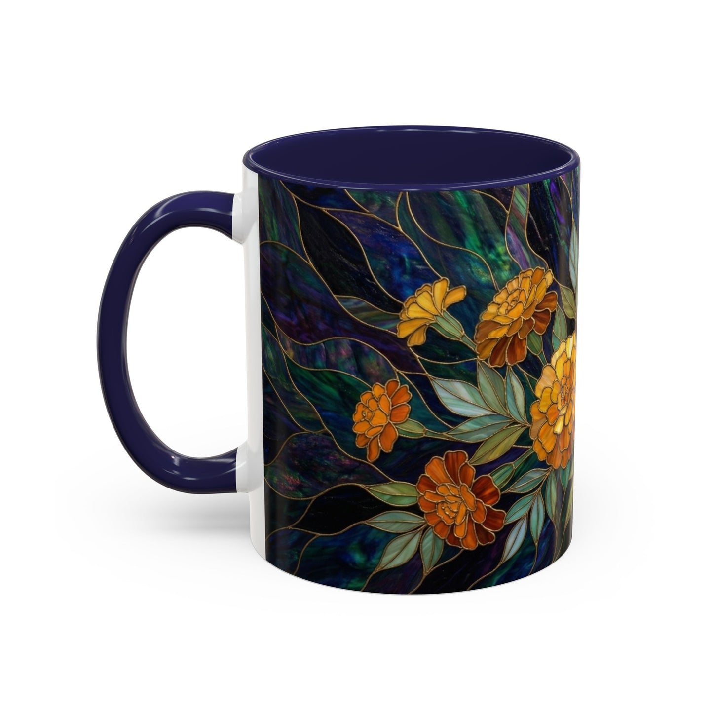 Marigold Floral Coffee Mug — Stained Glass Design  (11/15oz) - 14532