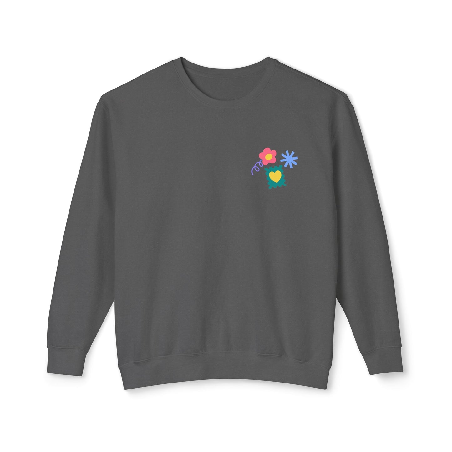 Flowers, Heart, Rainbow, Happy Face - Unisex Lightweight Crewneck Sweatshirt - 11485