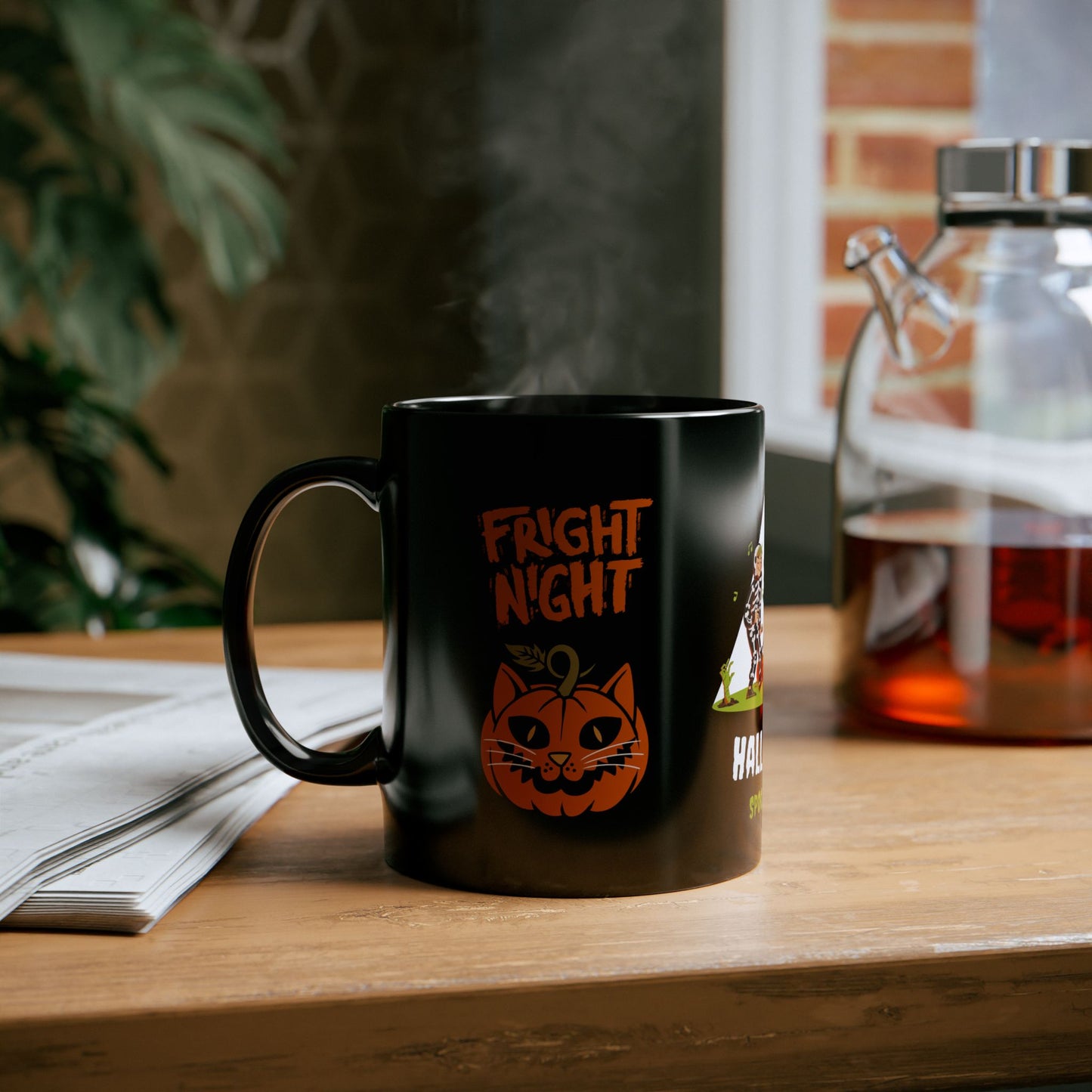 Halloween, Spooky Party - Black Mug (11oz, 15oz) | 11oz,Back-to-School,Black base,Ceramic,Coffee Mugs,Glossy,Home & Living,Mugs,Seasonal Picks,Sublimation