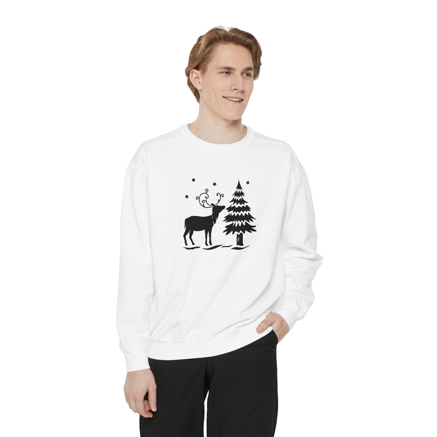 Christmas Tree & Reindeer - Unisex Garment-Dyed Sweatshirt - 10371