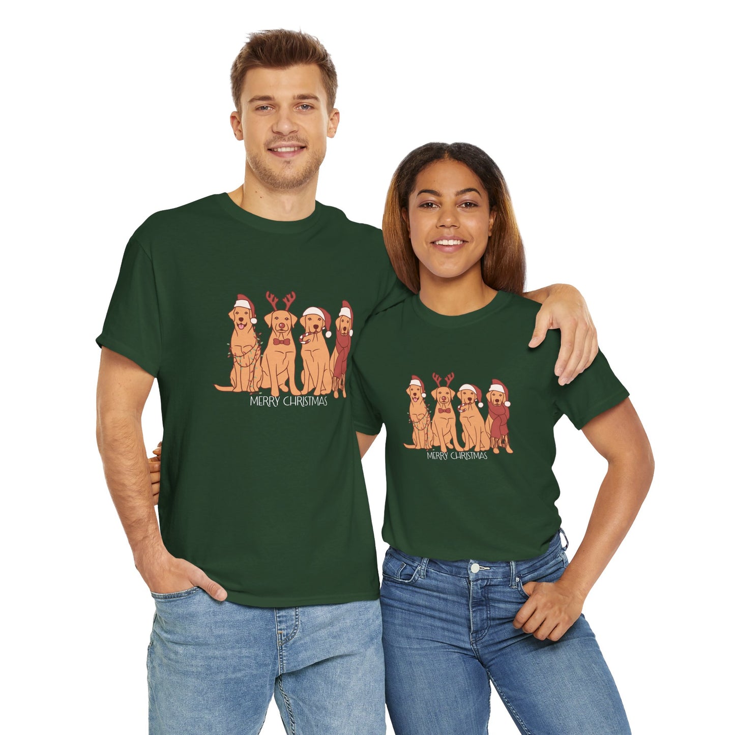 Golden Retrievers, Merry Christmas - Unisex Heavy Cotton Tee - 10282