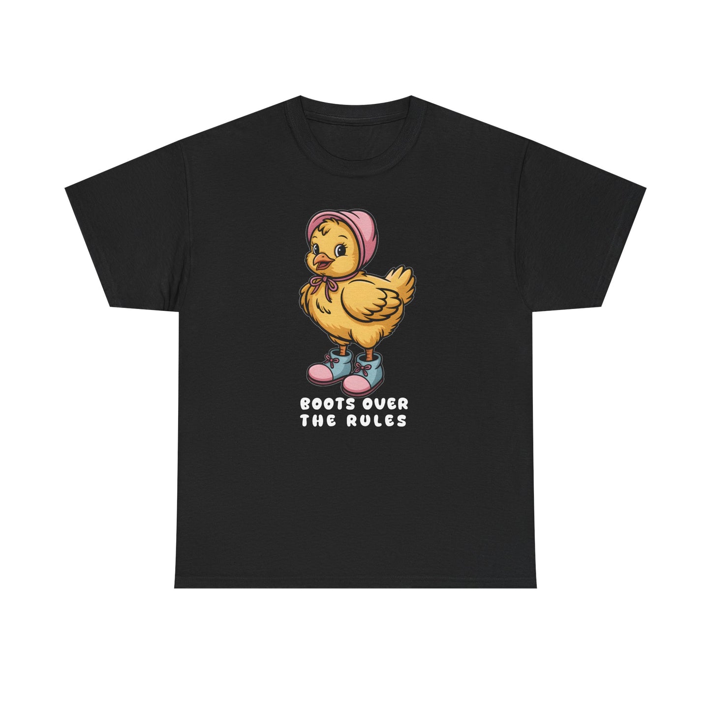 Cute Chick in Boots T-Shirt – “Boots Over The Rules” Funny Chicken Graphic Tee Gift - 14858