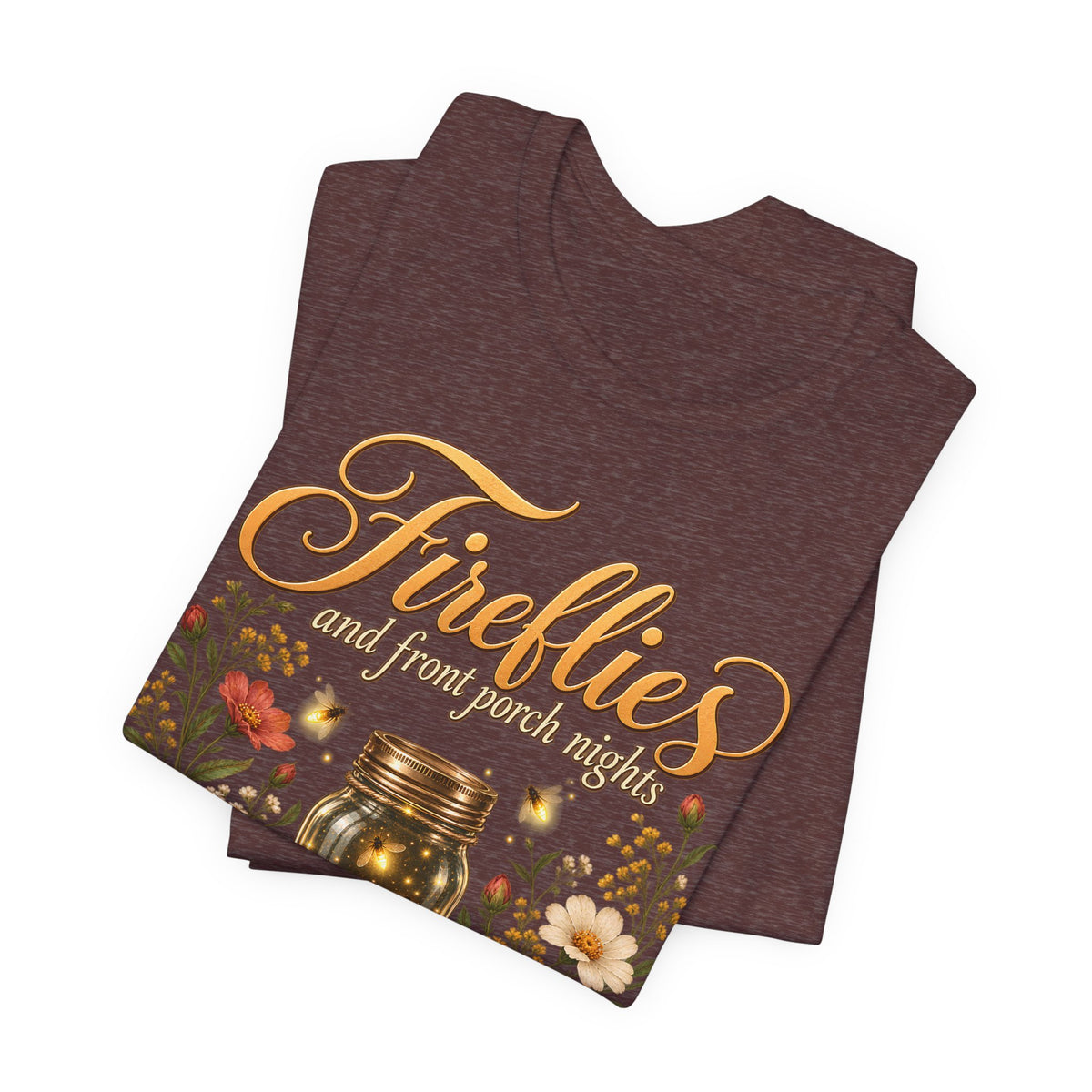 Fireflies and Front Porch Nights T-Shirt, Vintage Floral Mason Jar Tee - 14567