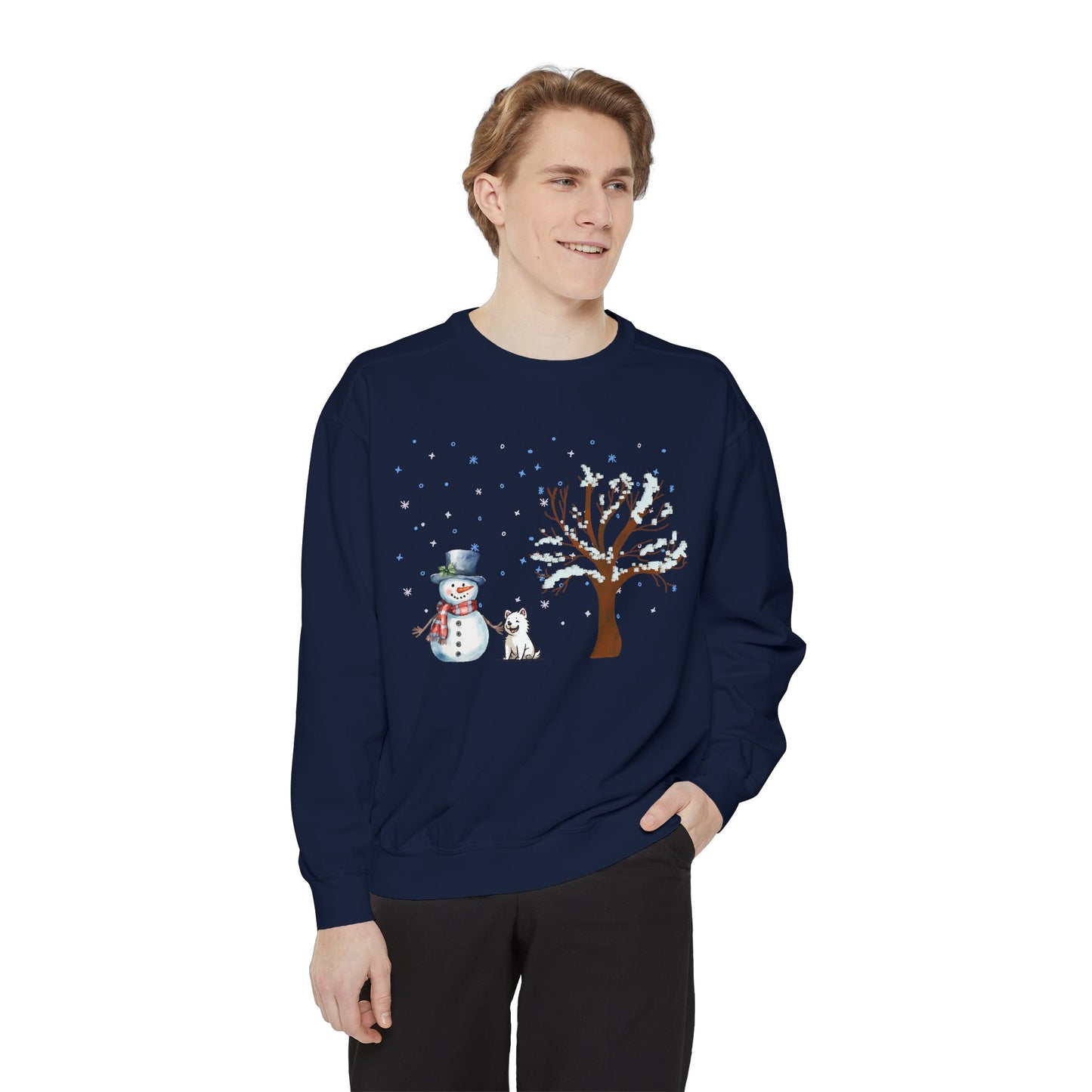 Snowman With A Puppy - Unisex Garment-Dyed Sweatshirt