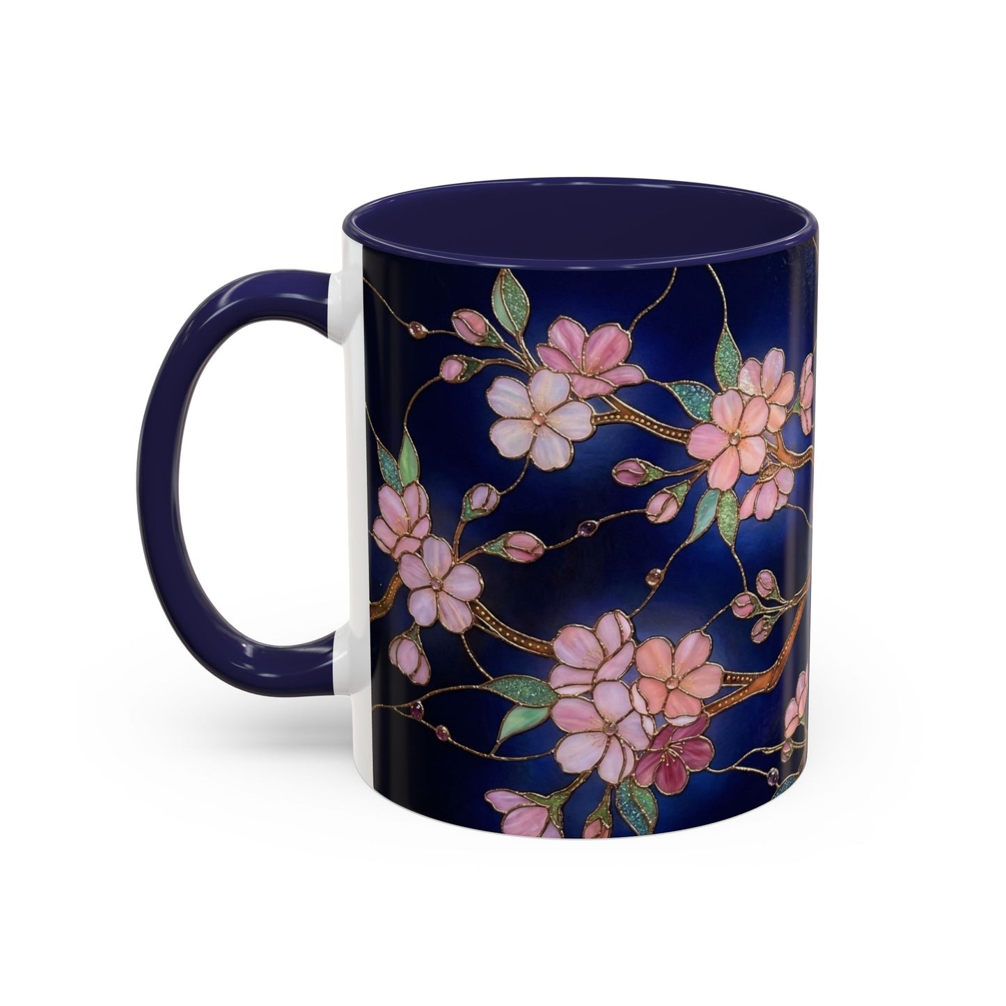 Cherry Blossom Accent Coffee Mug — Stained Glass Design 11/15oz - 14560